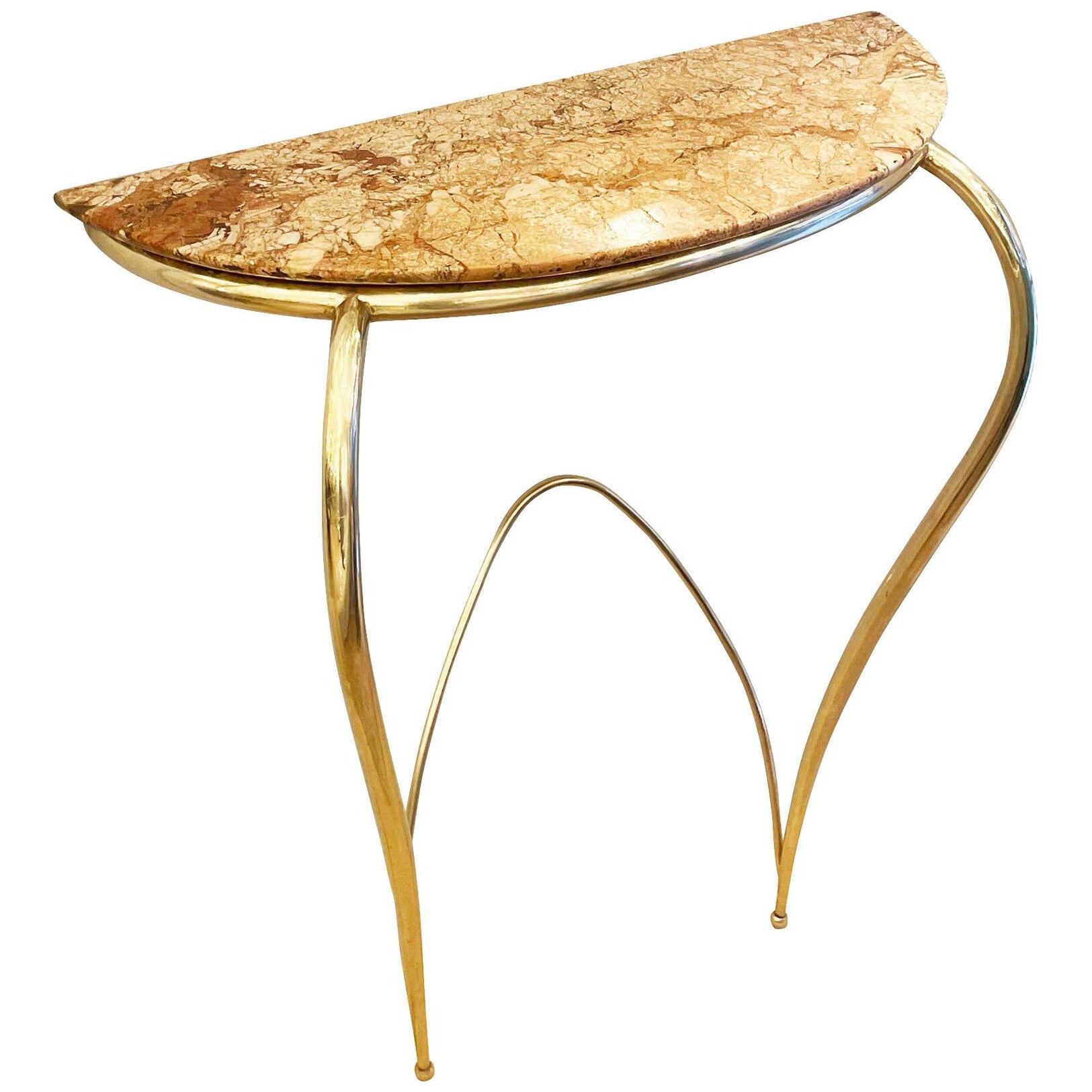 Marble and Brass Wall Console, Italy, 1950s