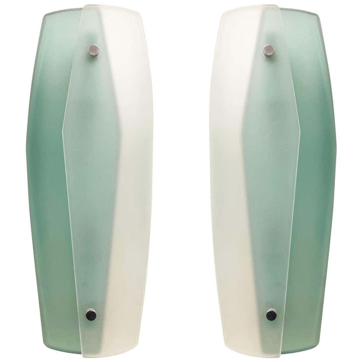 Fontana Arte Wall lights with Green and Clear Frosted Glass- 3 Available