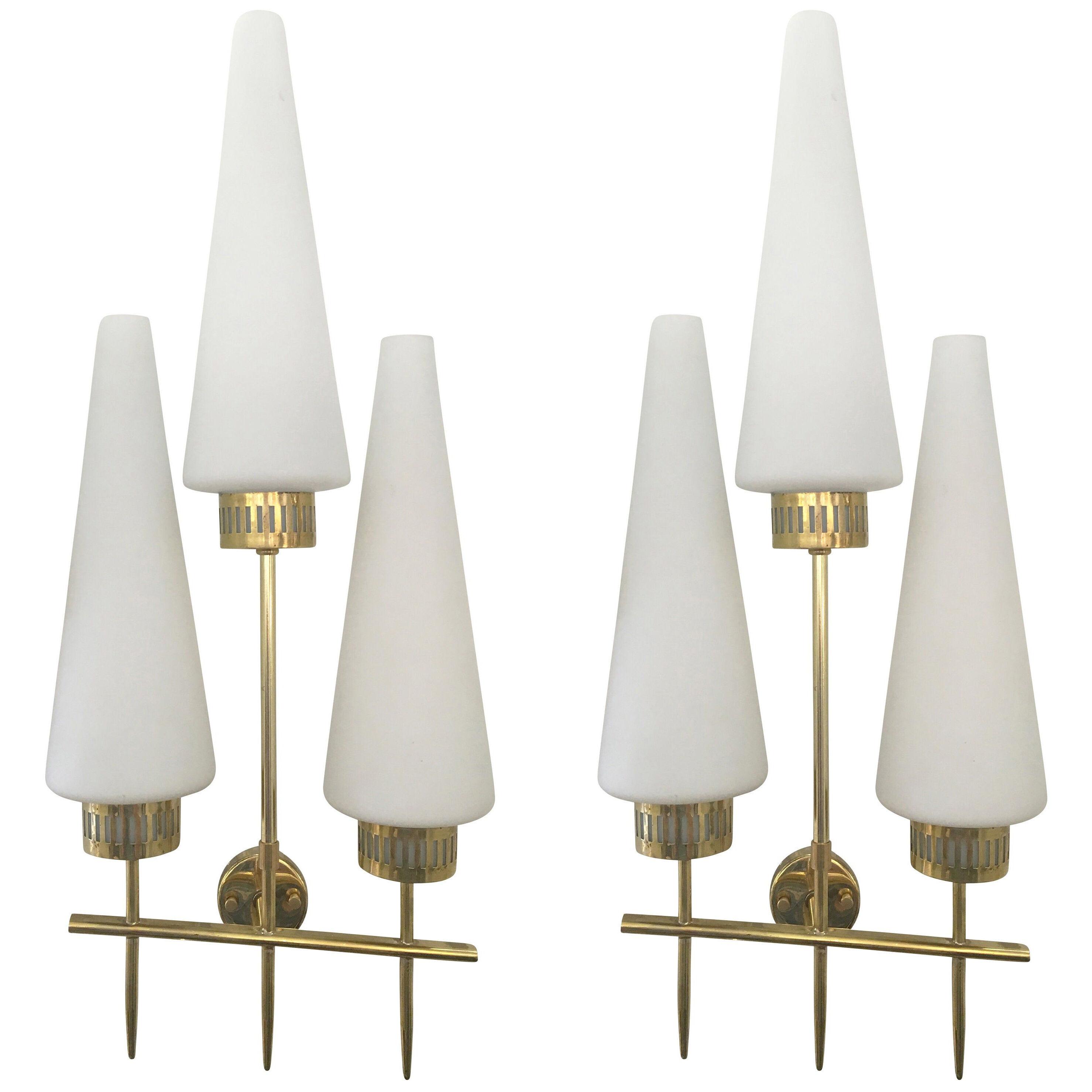 Italian Mid-Century Sconces with Three Conical Glass Shades