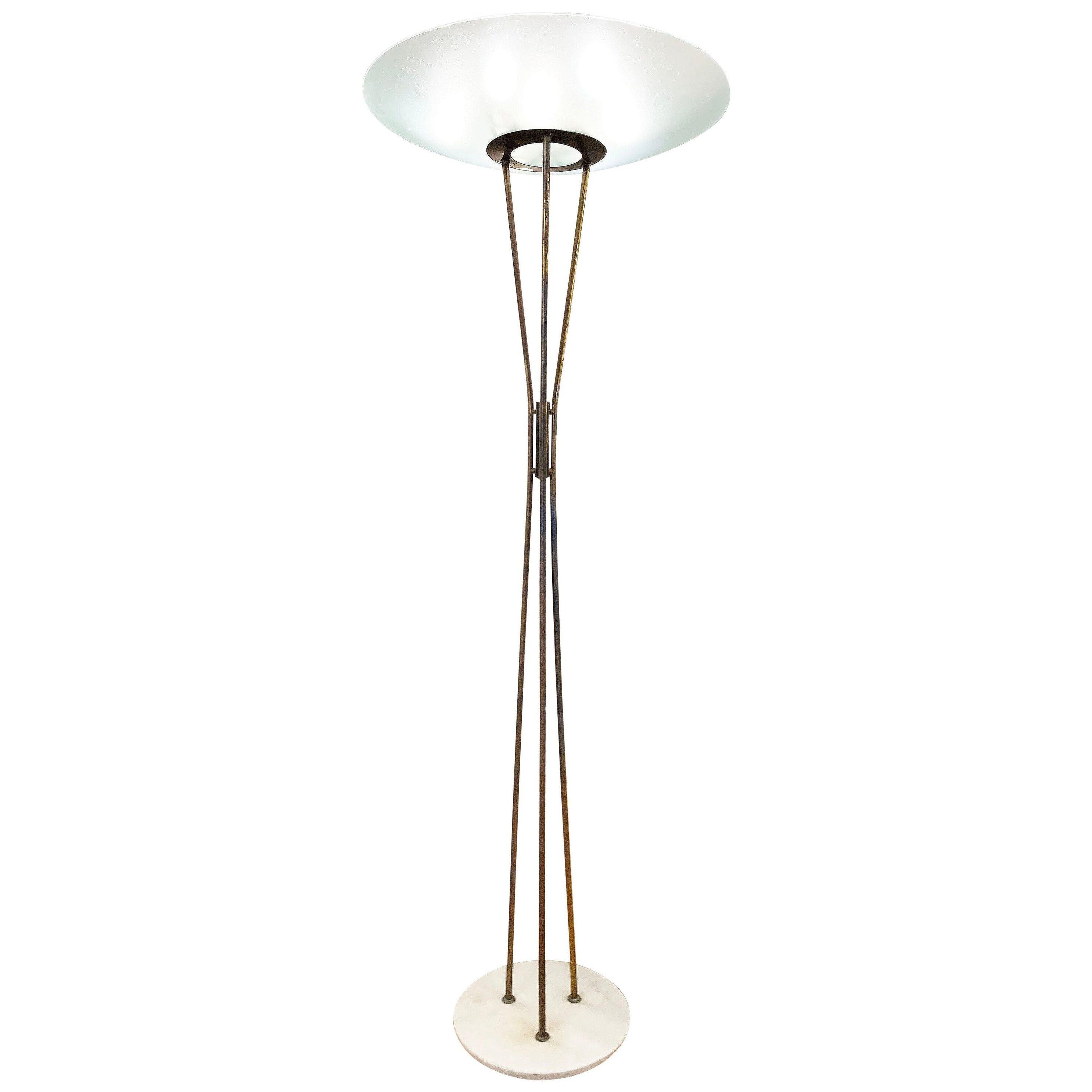 Rare Stilnovo Floor Lamp with Textured Glass, Marked