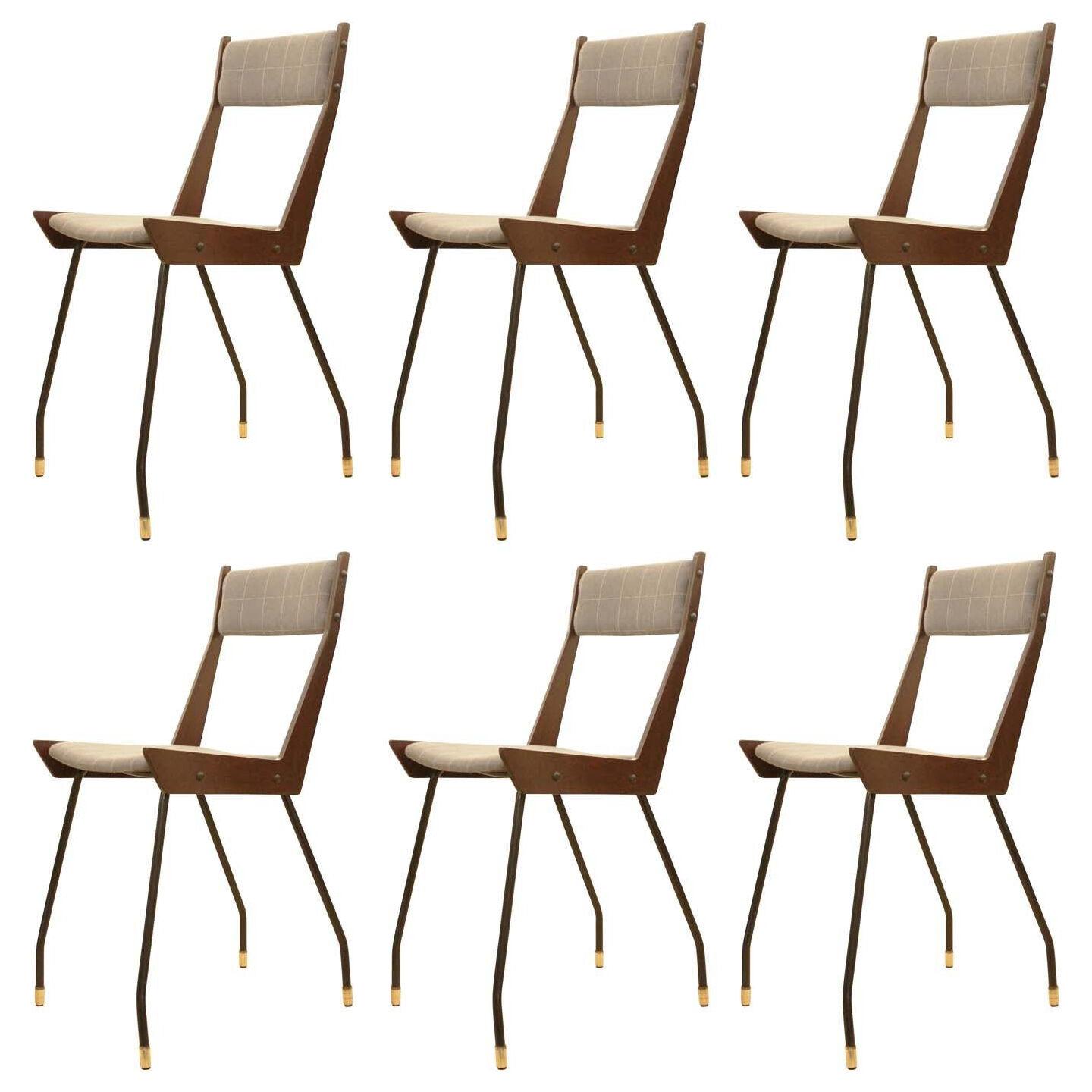 Set of Six Sleek Chairs, Italy, 1950s