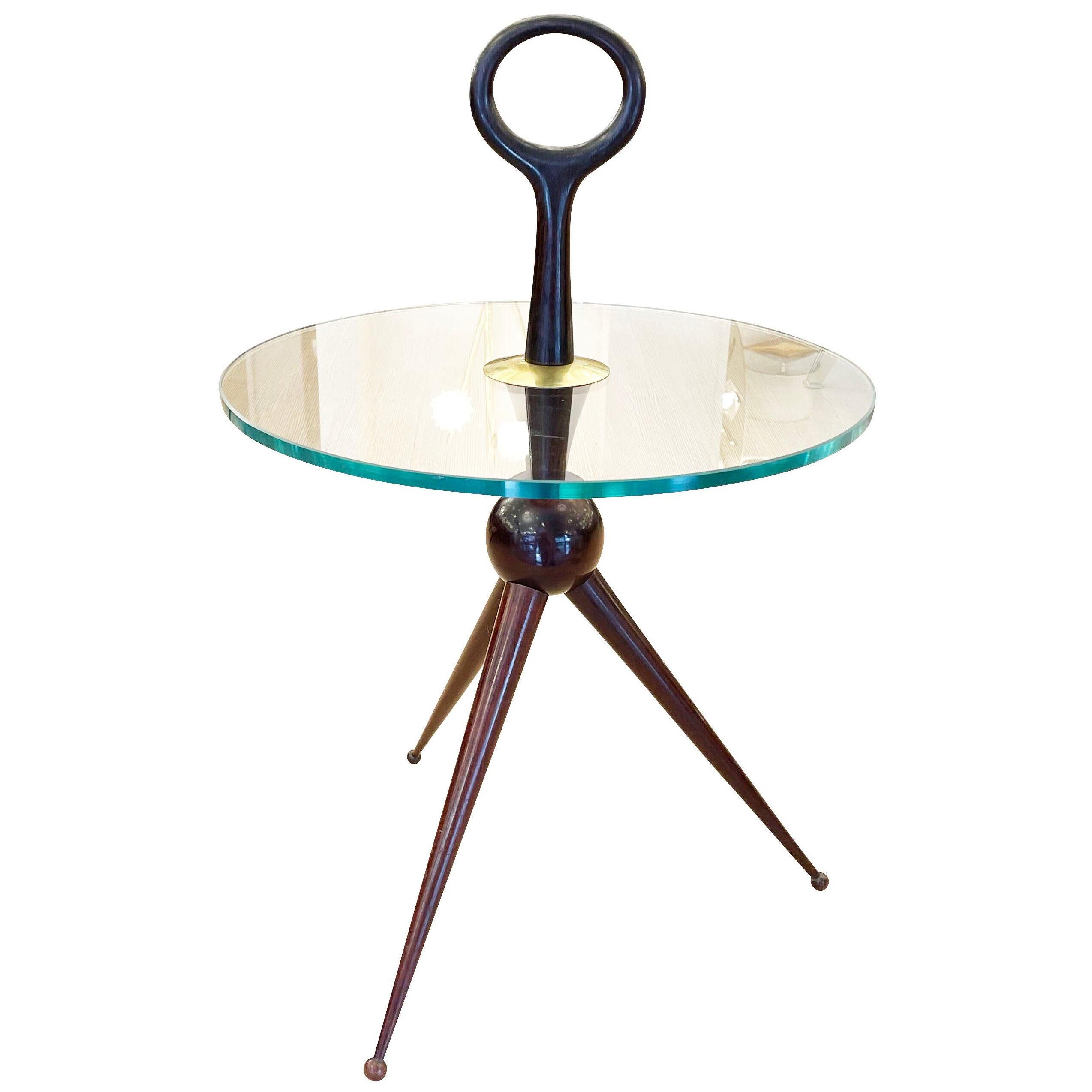 Wood Gueridon with Glass Top, Italy, 1960s