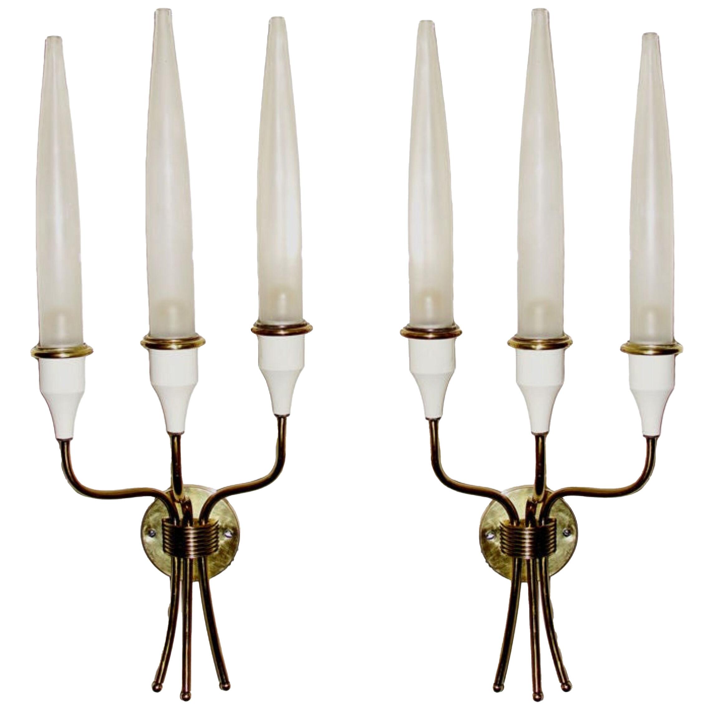 Pair of Brass Sconces, Italy 1940s