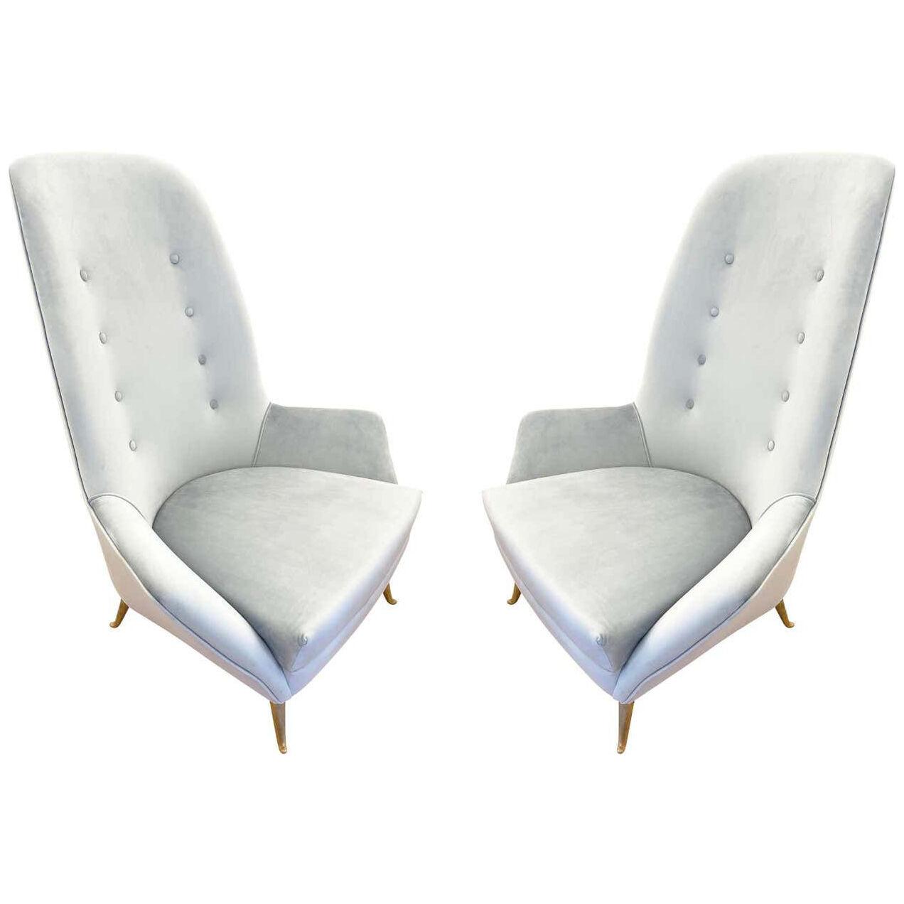 Pair of High Back Slipper Chairs, Italy, 1960's
