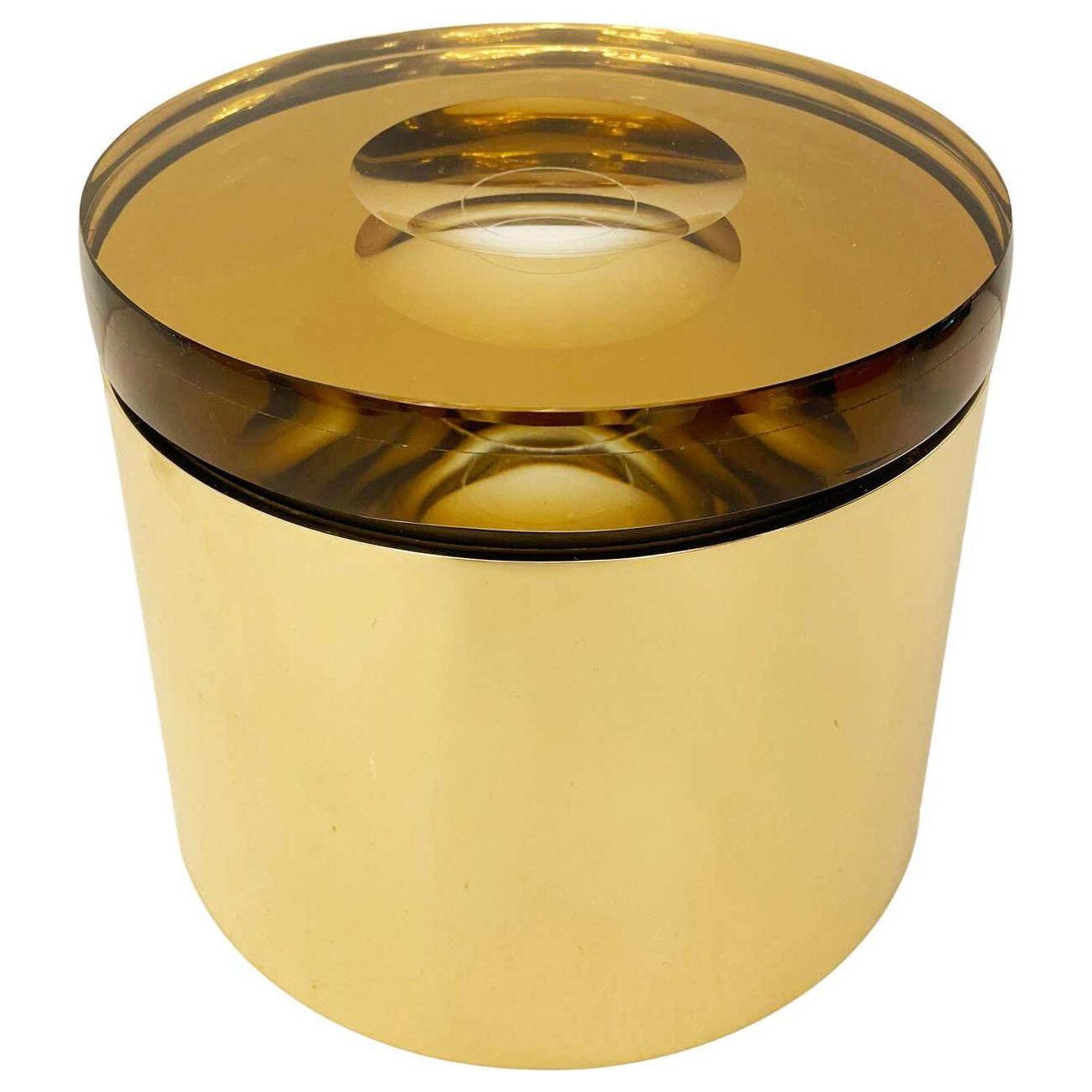 Candela Glass Box. Amber Glass and Brass Base