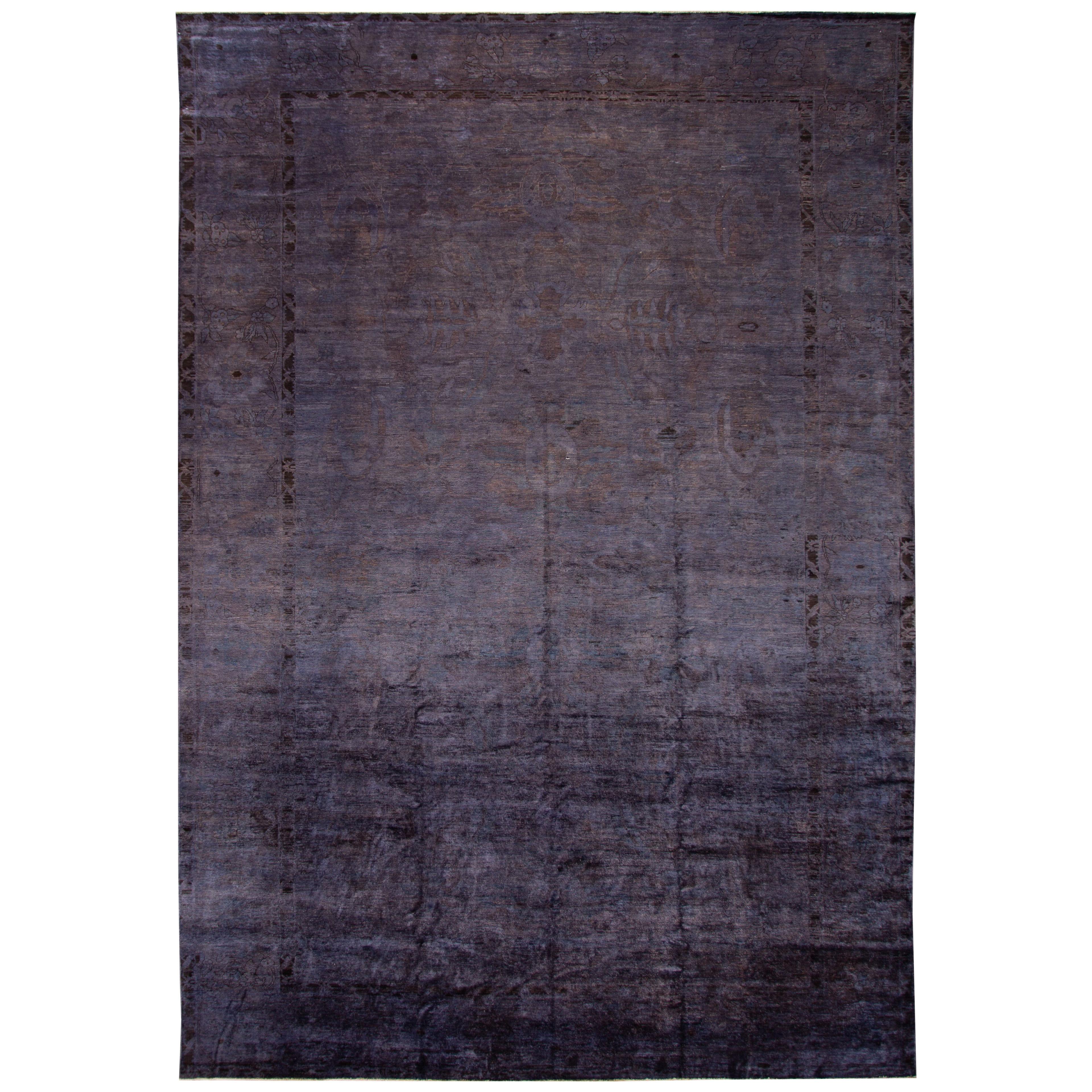 Allover Handmade Modern Overdyed Wool Rug with A Gray Field