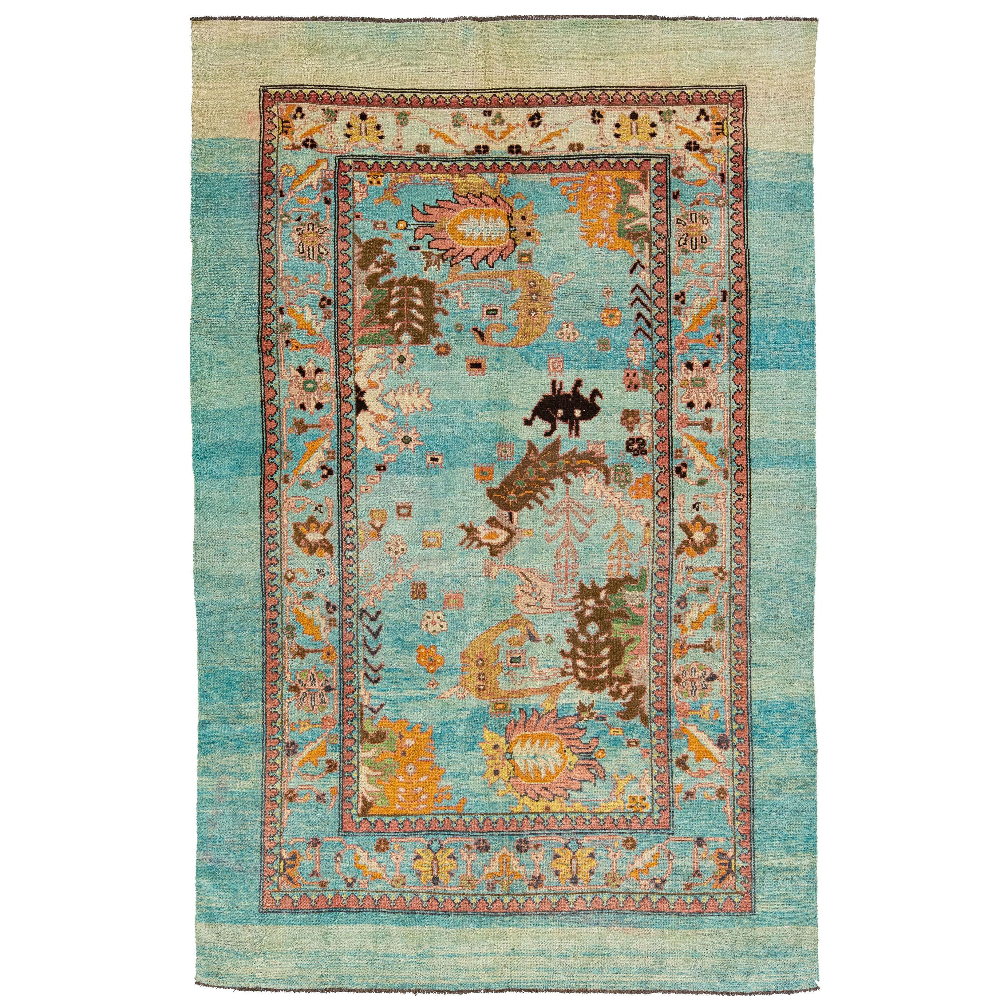 Mid-Century Modern Islamic Style Handmade Floral Motif Wool Rug by Apadana