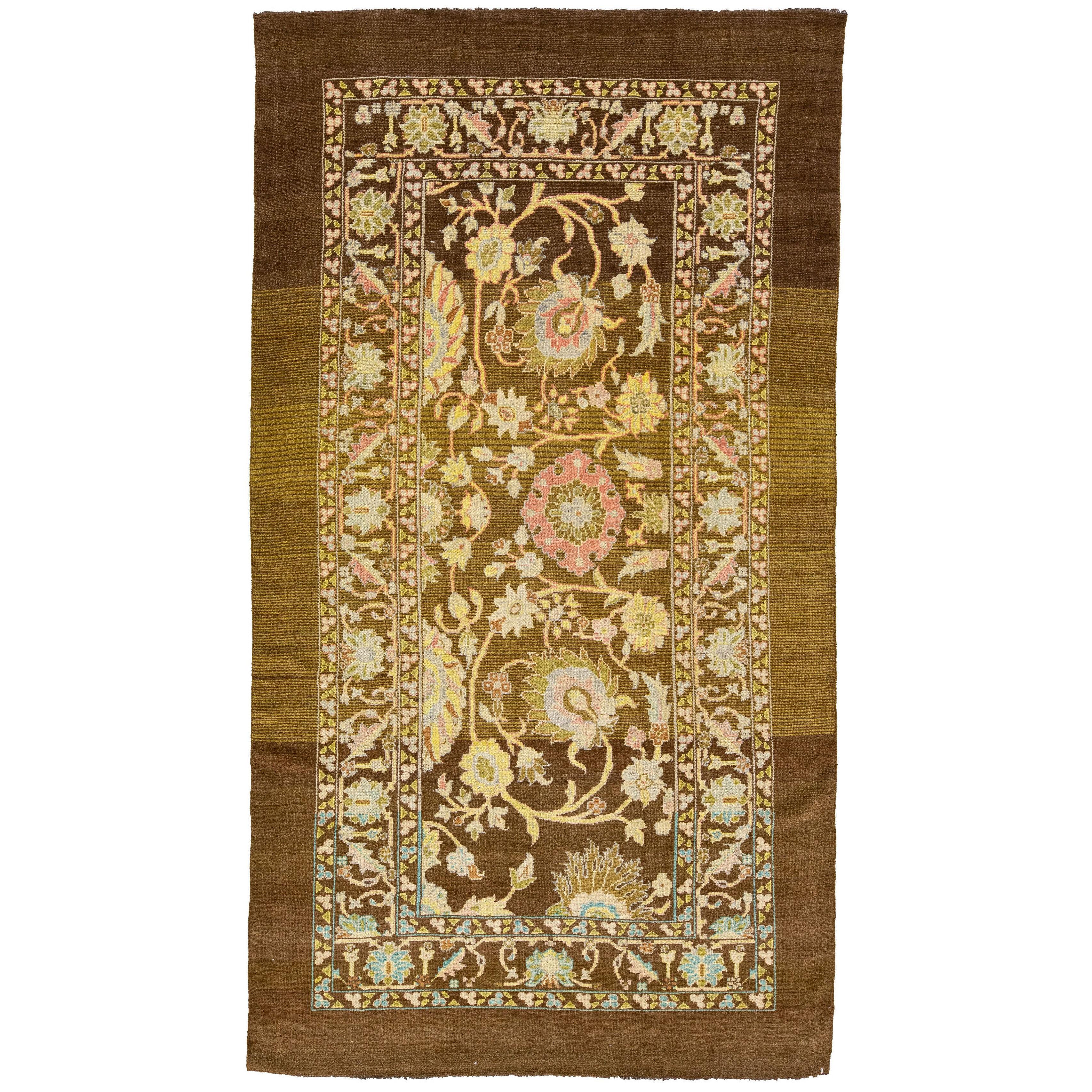 Mid-Century Modern Style Handmade Multicolor Floral Pattern Wool Rug by Apadana