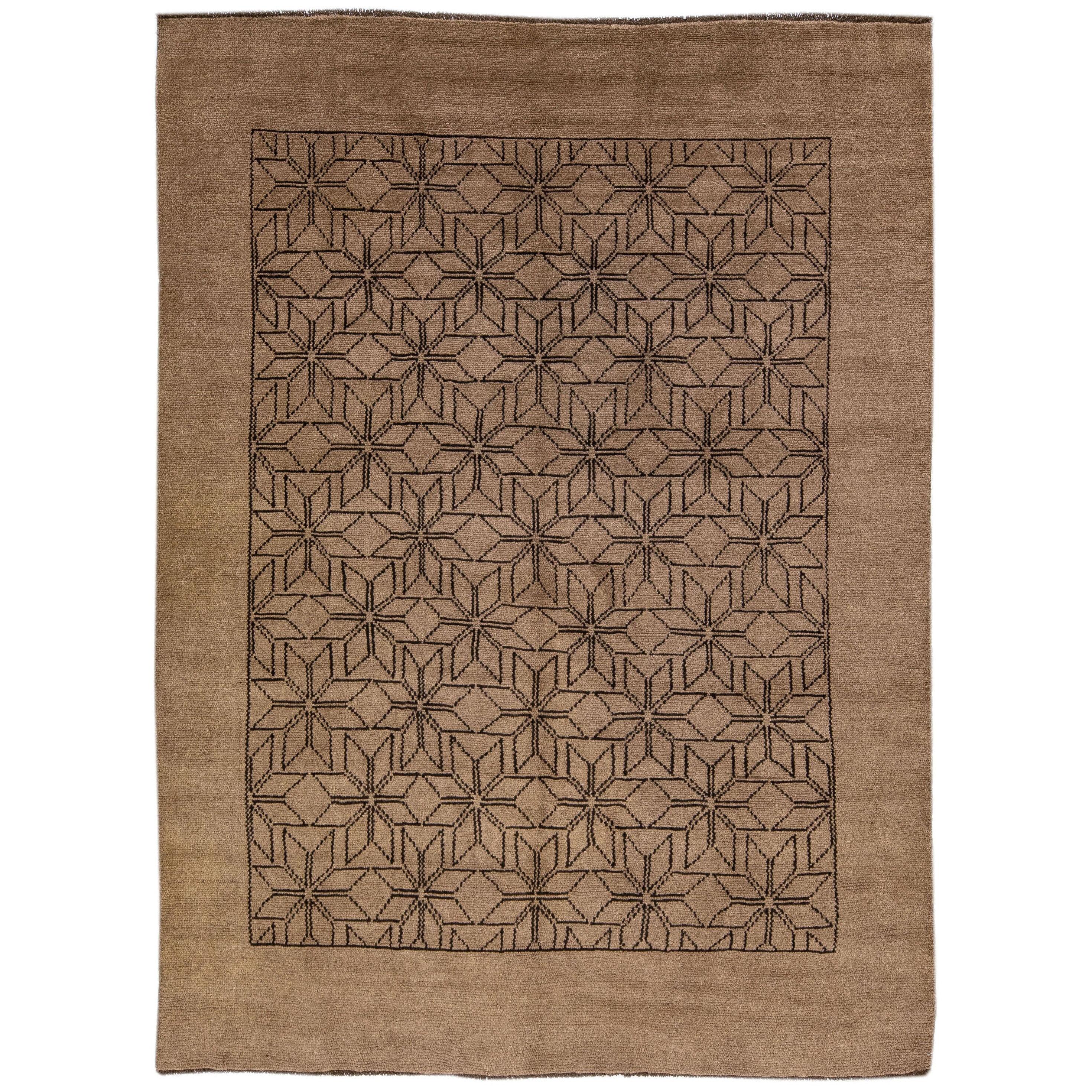 Modern Moroccan Style Handmade Geometric Motif Wool Rug by Apadana