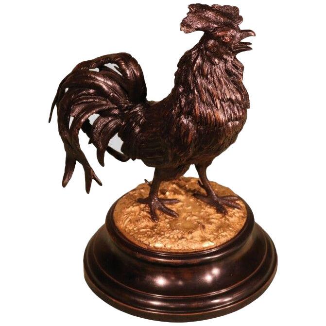 A 19th century bronze and ormolu inkwell in the form of a Cockerel