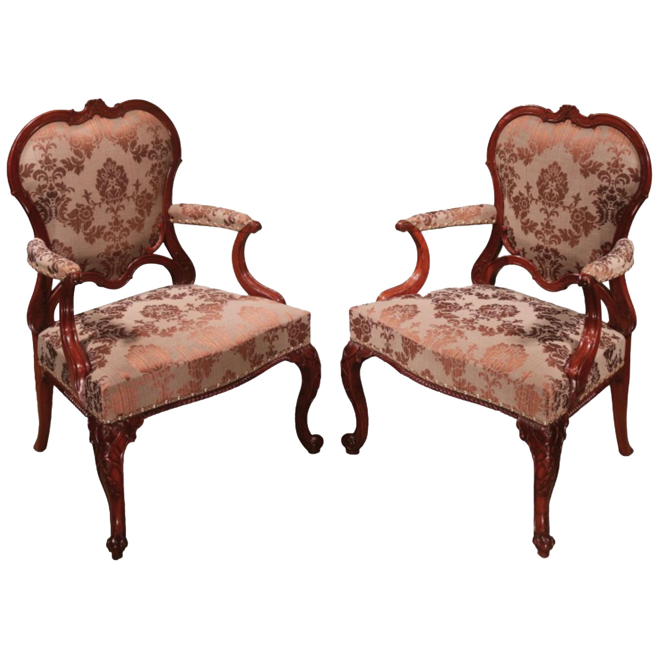 Pair of Chippendale period mahogany Library Armchairs