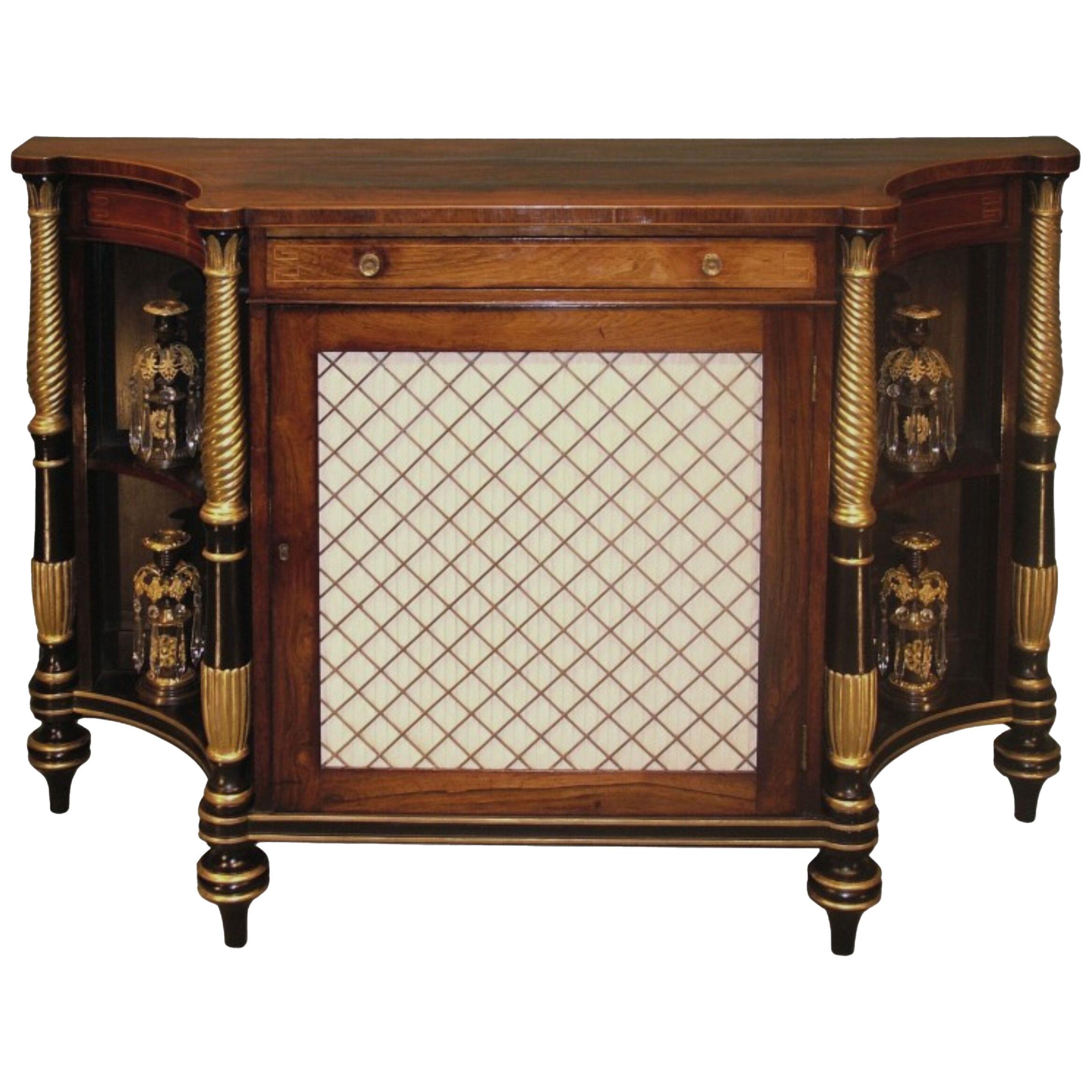 A Regency period rosewood, giltwood and black painted Chiffonier.
