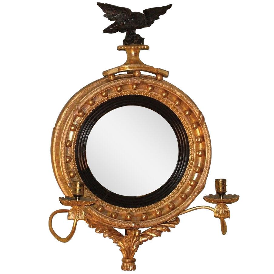 Small 19th century Regency period giltwood Convex Mirror
