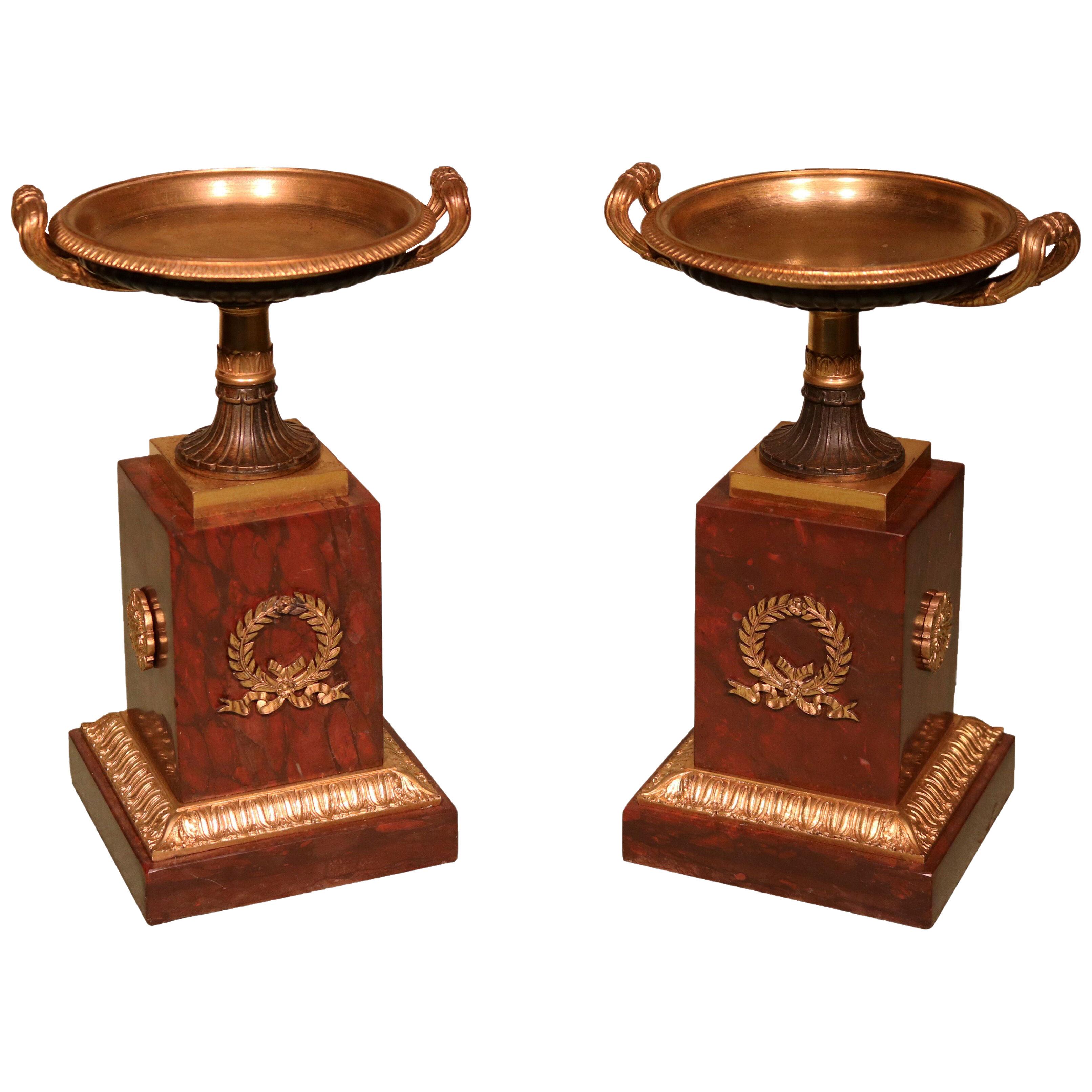 A pair of 19th century red marble and bronze Regency period Tazzas