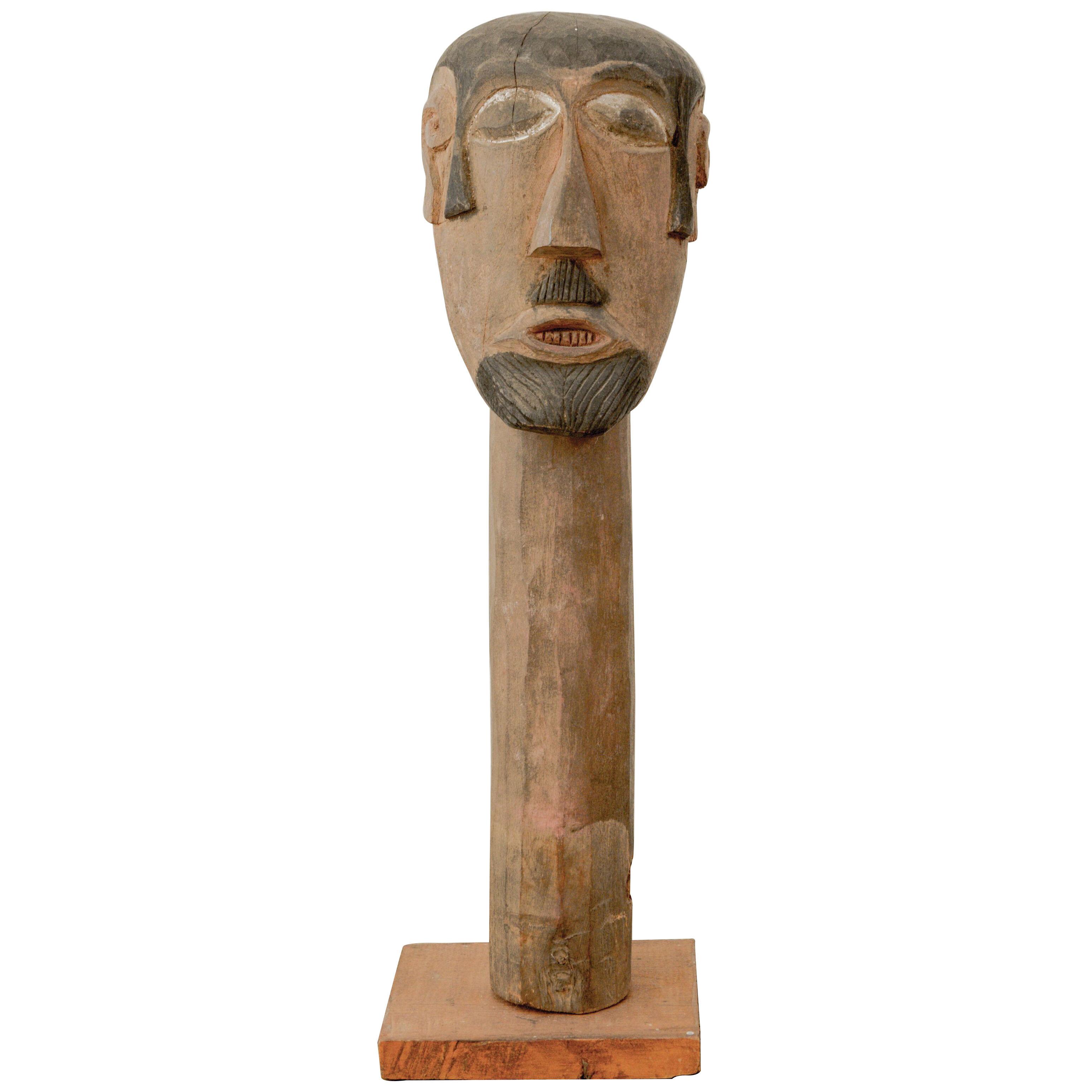Guatemalan Folk Art Polychrome Wood Effigy Head
