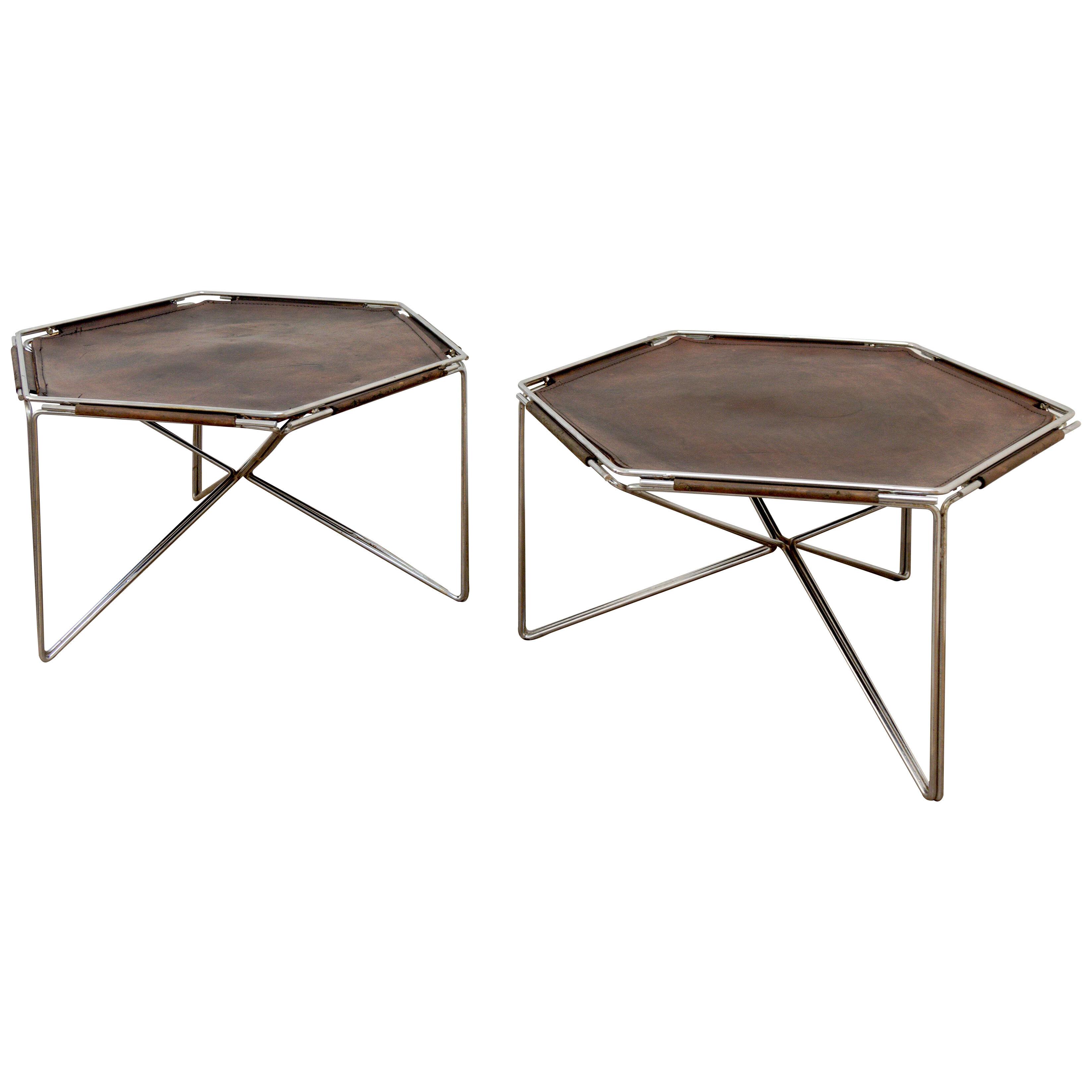 Hexagonal Leather + Chrome Side Tables