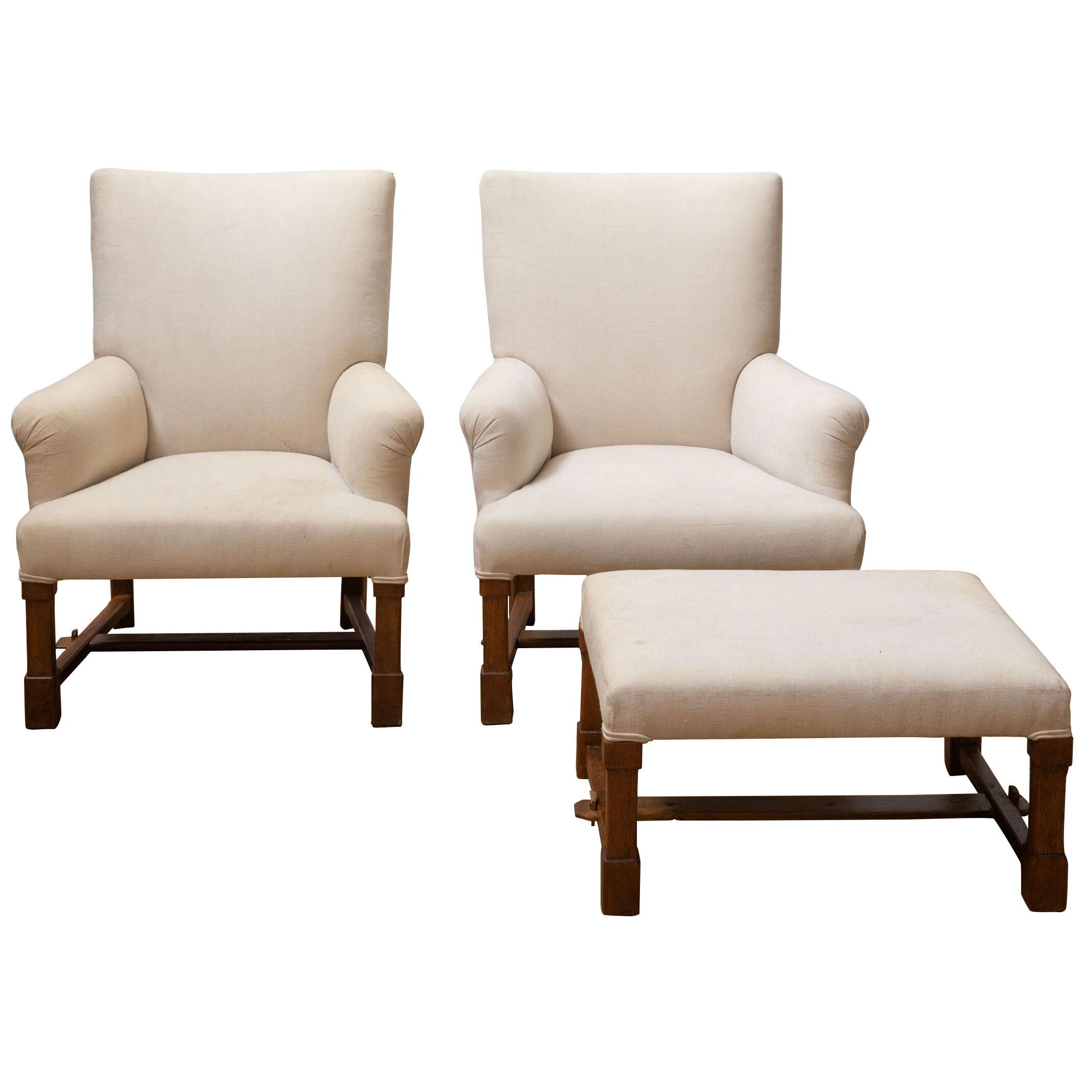 French Lounge Chairs + Tabouret