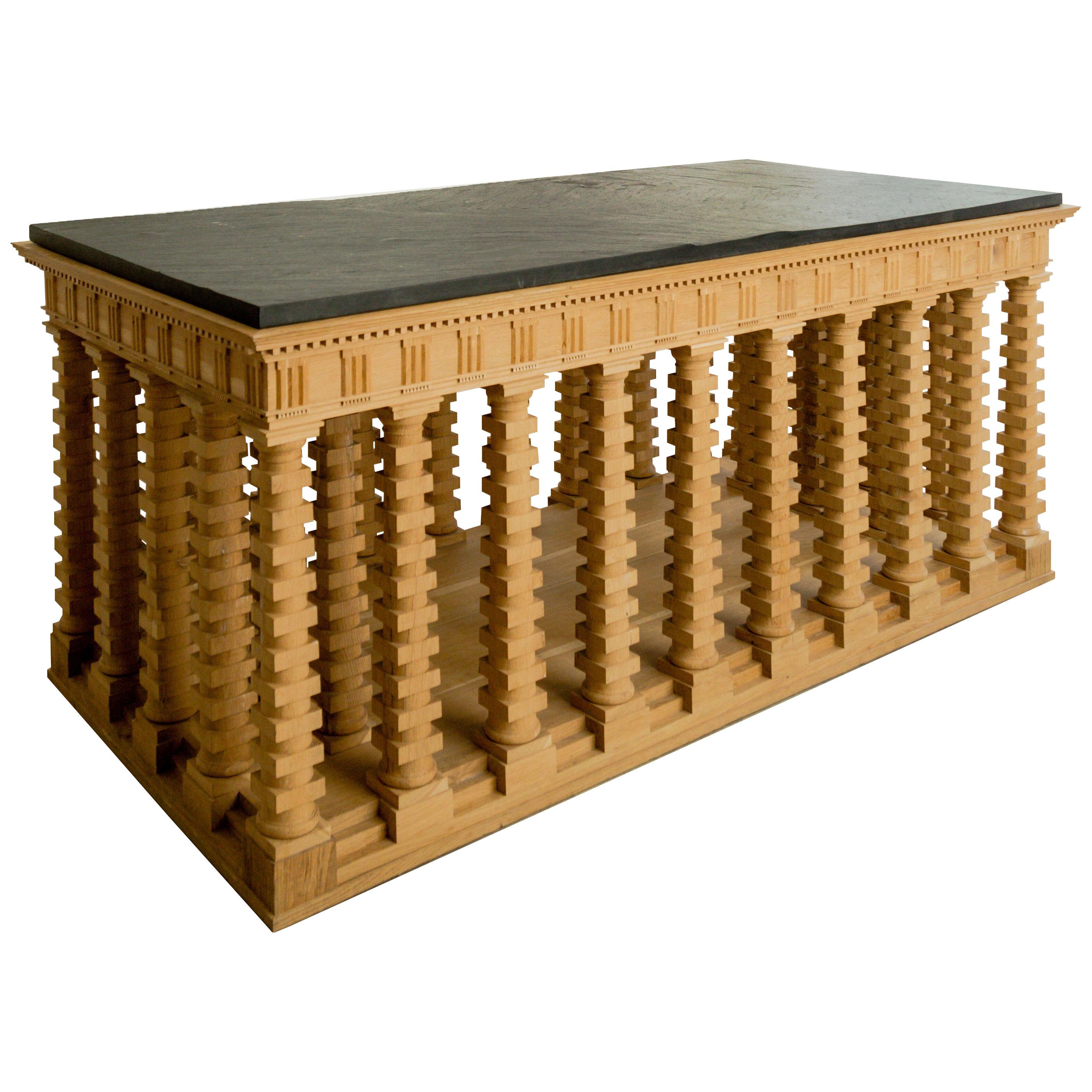 Modern Directoire Oak Colonnade Center Table