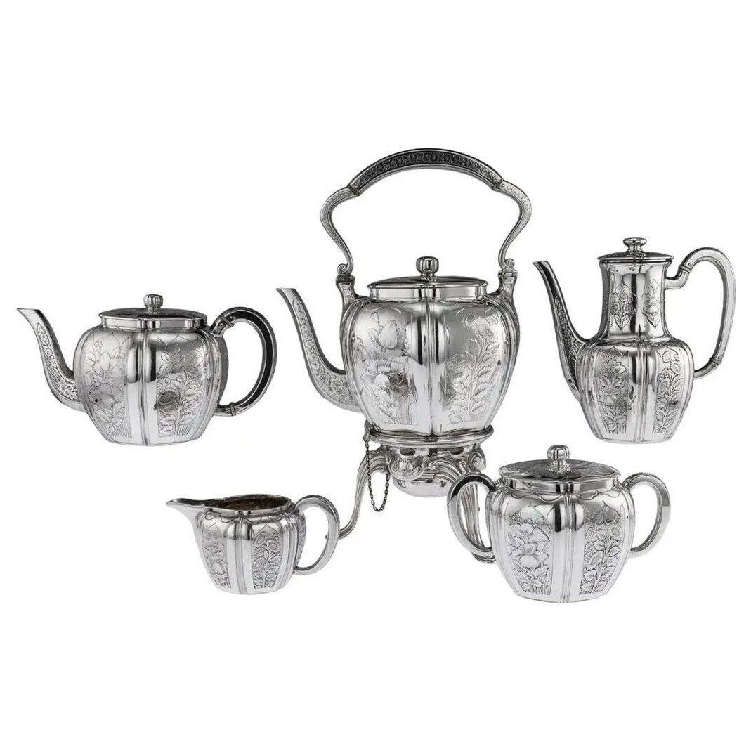 19thC French Solid Silver Five Piece Tea Service, Odiot c.1880