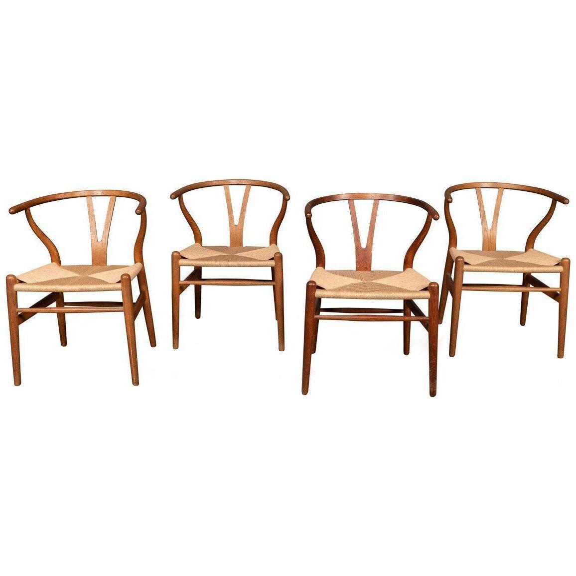 Iconic 20th Century Four Wishbone Dining Chairs By Hans J Wegners c.1960
