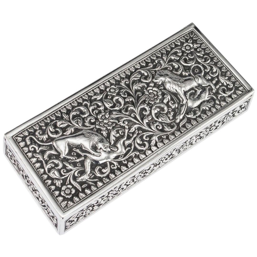 19thC Indian Colonial Cutch Solid Silver Stamp Box c.1890
