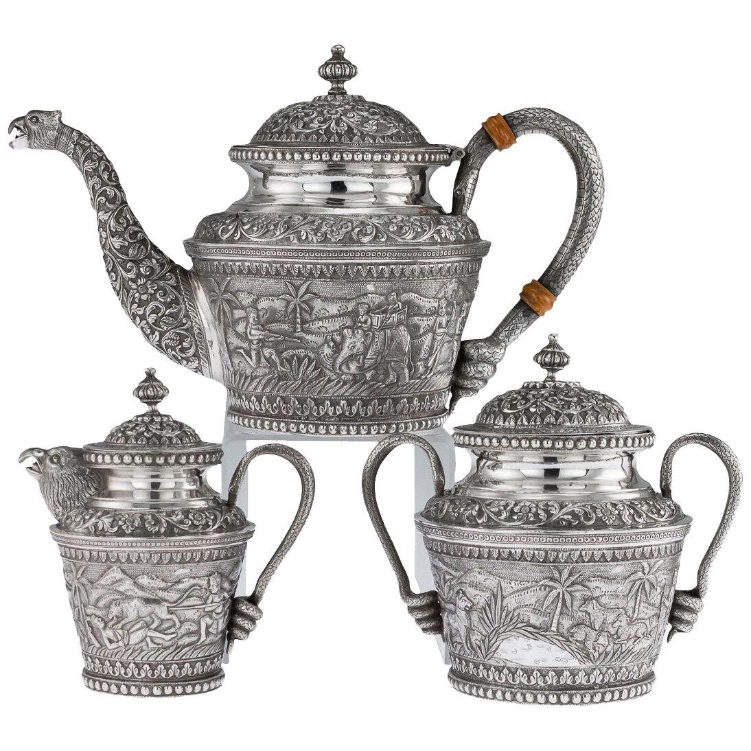 20thC Indian Karachi-Cutch Solid Silver Tea Set, J Manikrai c.1900