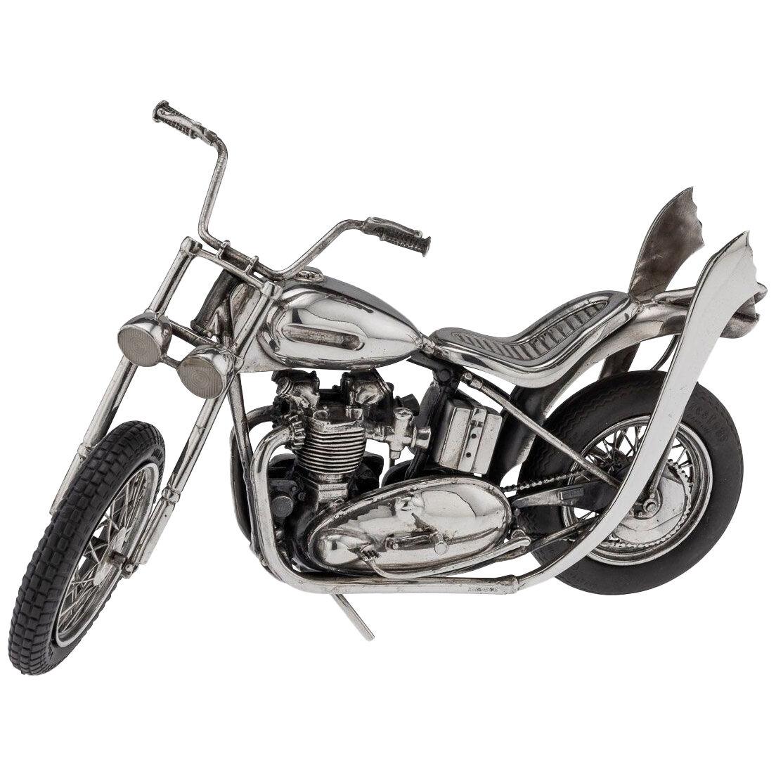 20th Century Italian Solid Silver Model Of A Harley Davidson Motorcycle, c.1970	
