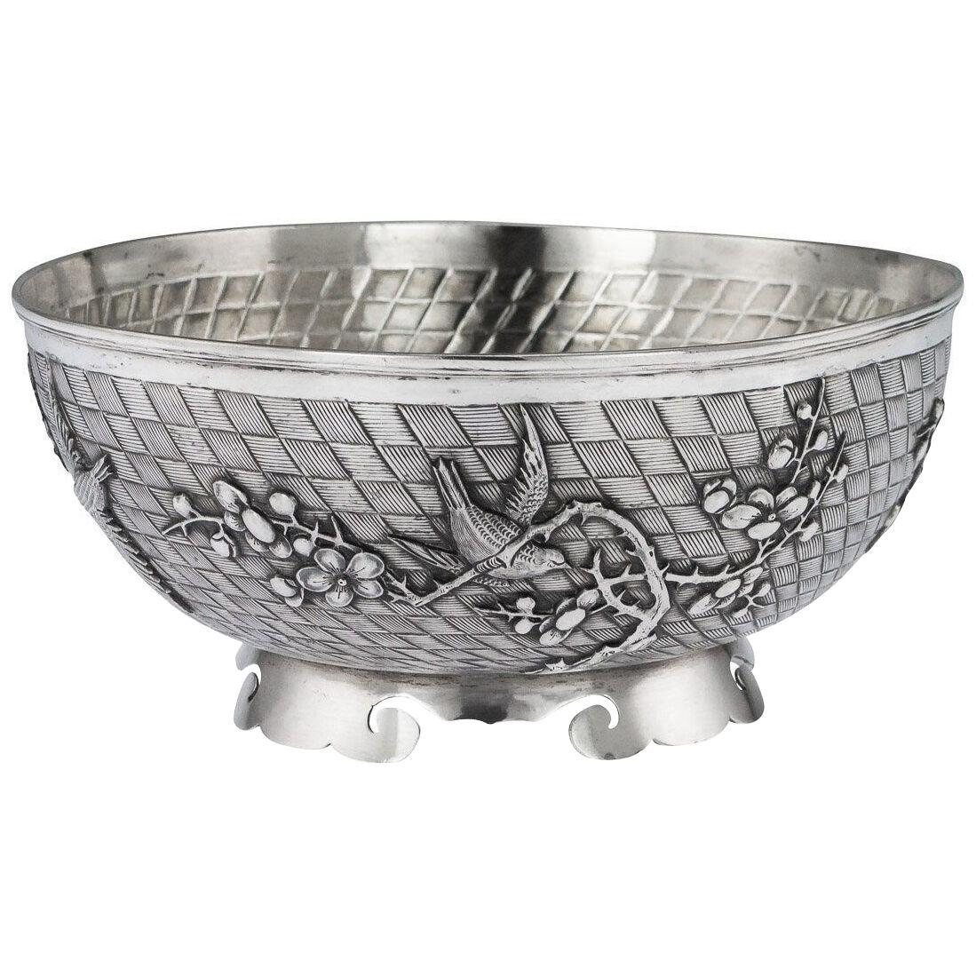 20thC Chinese Export Solid Silver Bowl, Singfat c.1900