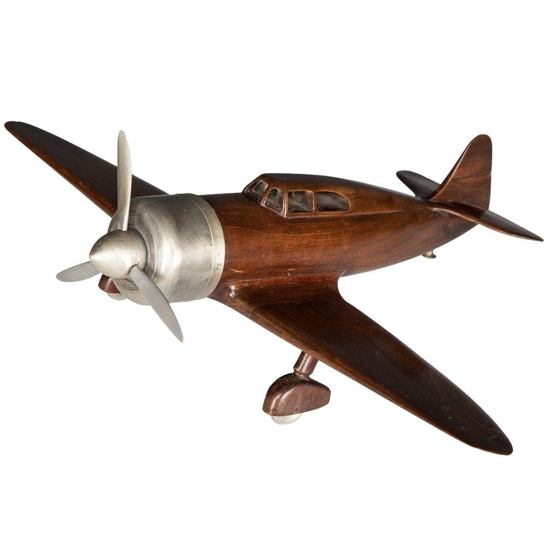 Stunning 20thC Mahogany & Aluminium Model Of A Spitfire Fighter Airplane