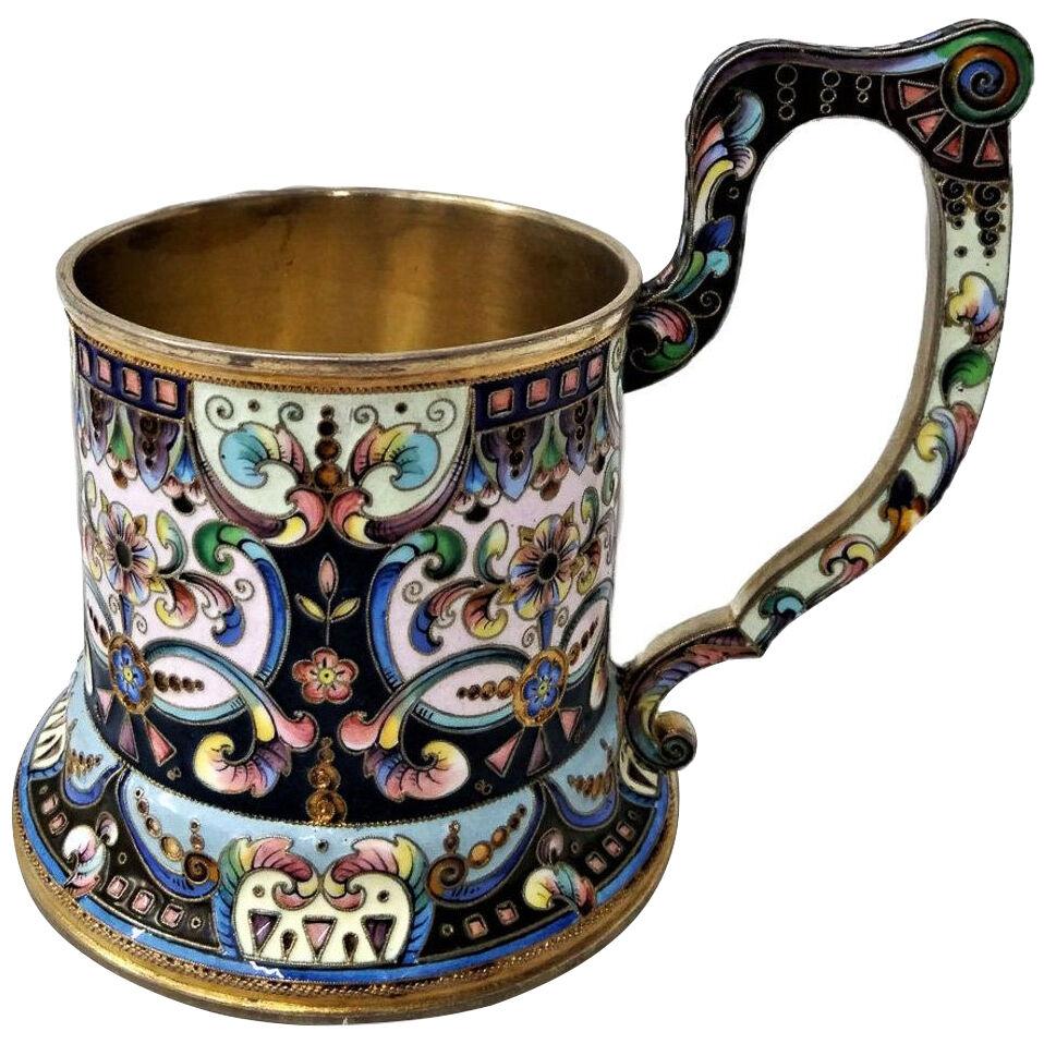 20thC Russian Silver-Gilt & Enamel Tea Glass Holder, 6th Artel c.1900