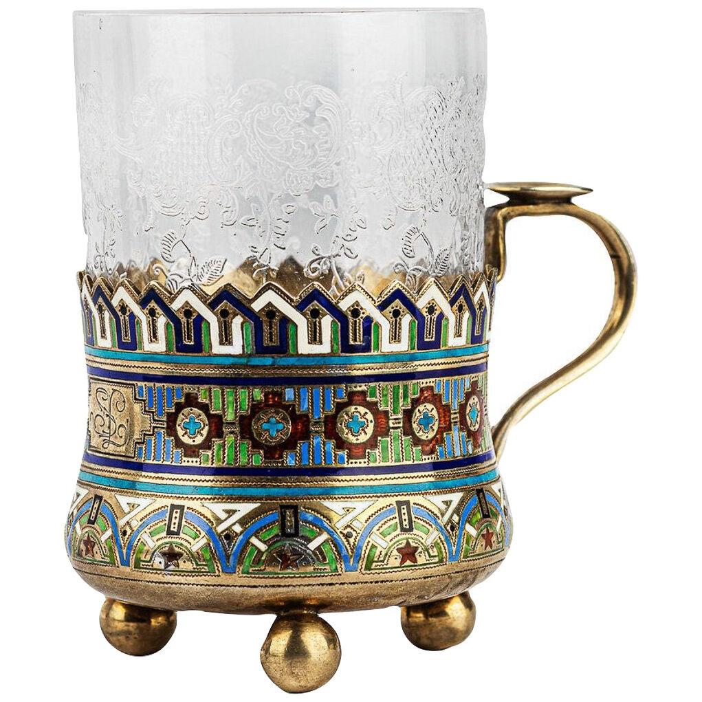 20thC Russian Silver-Gilt & Enamel Tea Glass Holder Andrey Bragin c.1900