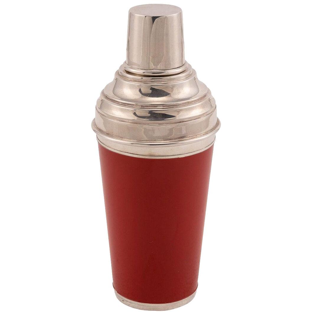 20thC Red Enamelled On Silver Plate Cocktail Shaker, Asprey c.1980