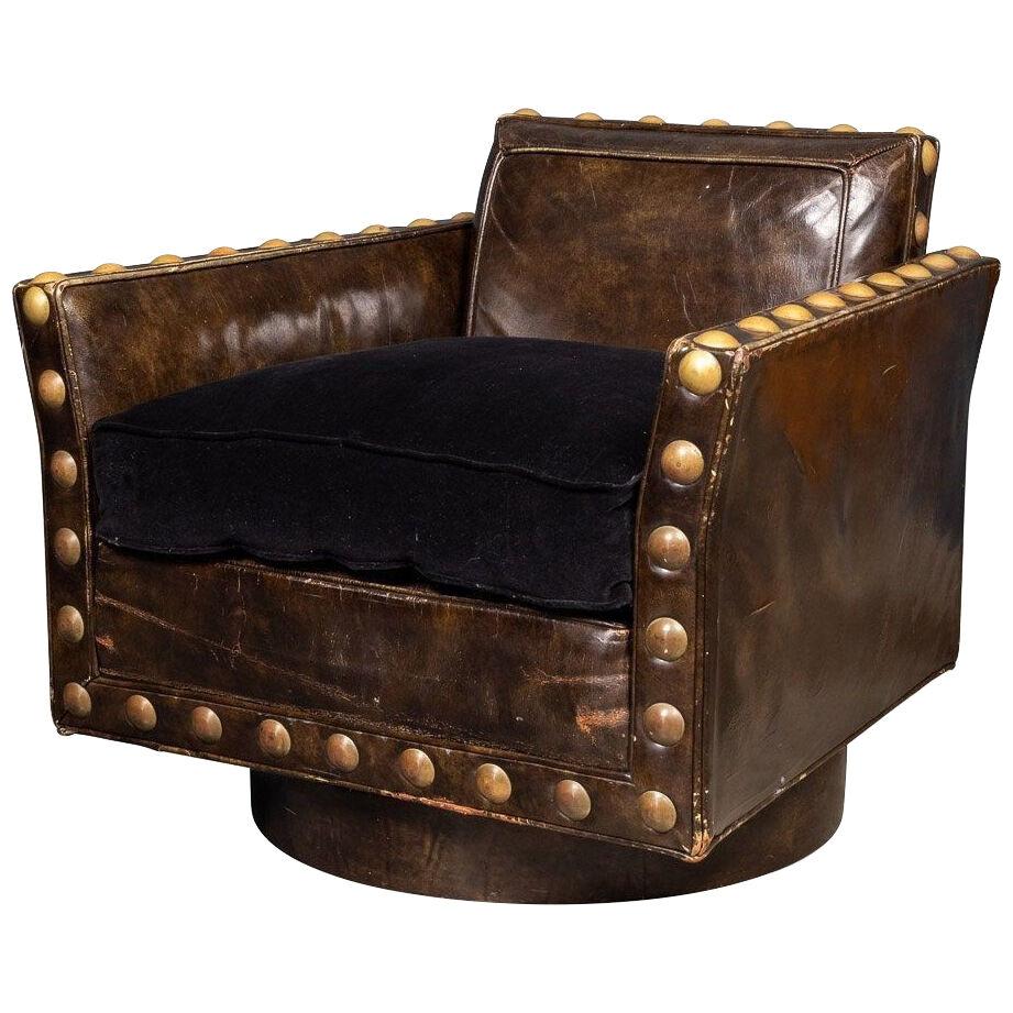 Stunning 20th Century Revolving Leather Club Chair, Siebe Baker c.1960