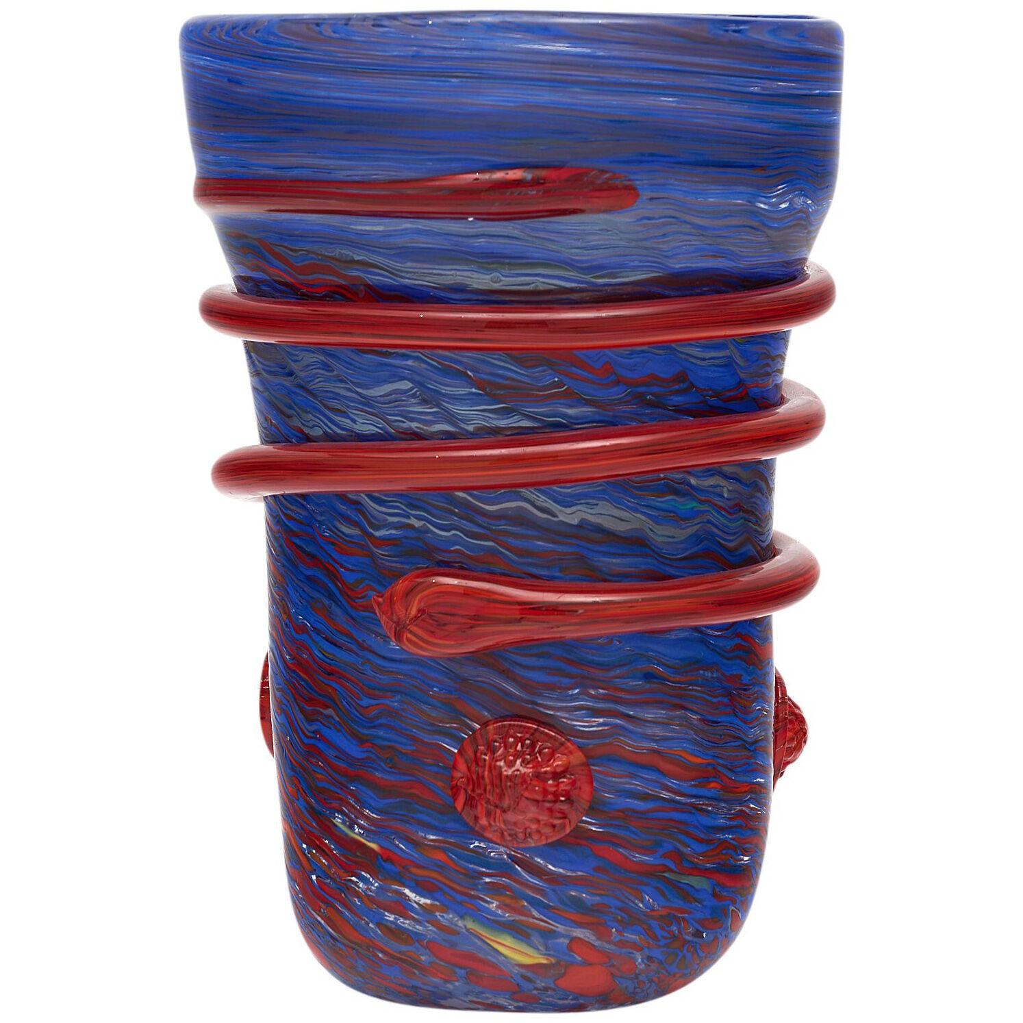 Murano Glass Blue and Red Vase