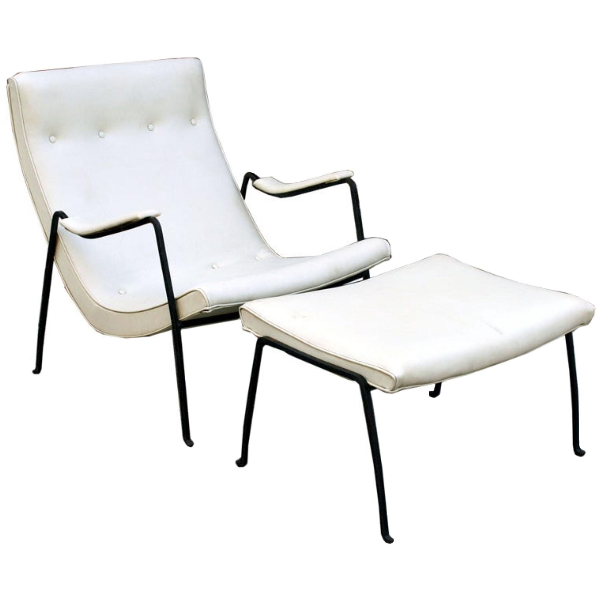 Wrought Iron Frame Scoop Chair and Ottoman by Milo Baughman