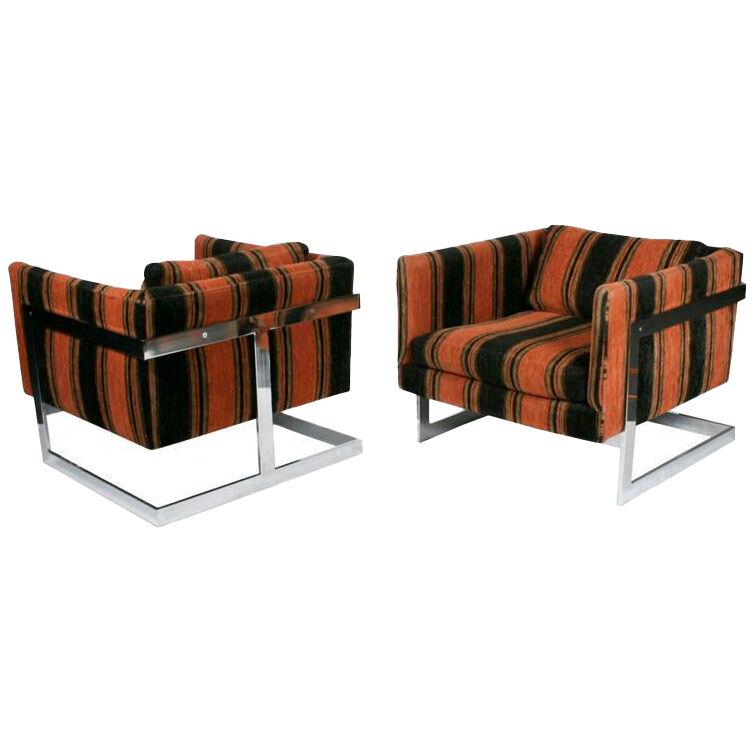 Floating Cube Club Chairs by Milo Baughman for Thayer Coggin