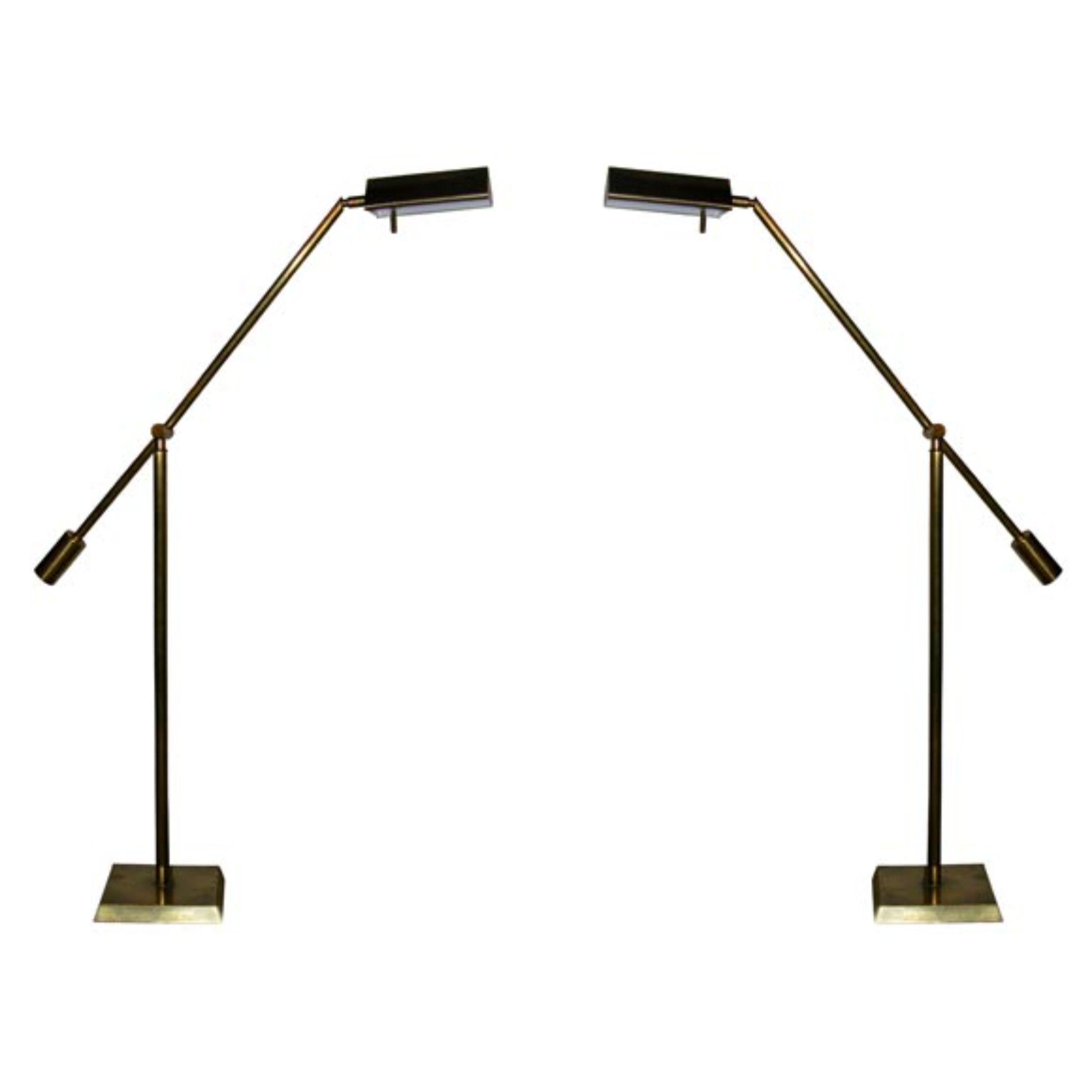 Pair of Adjustable Counter Balance Brass Floor Lamps by Chapman
