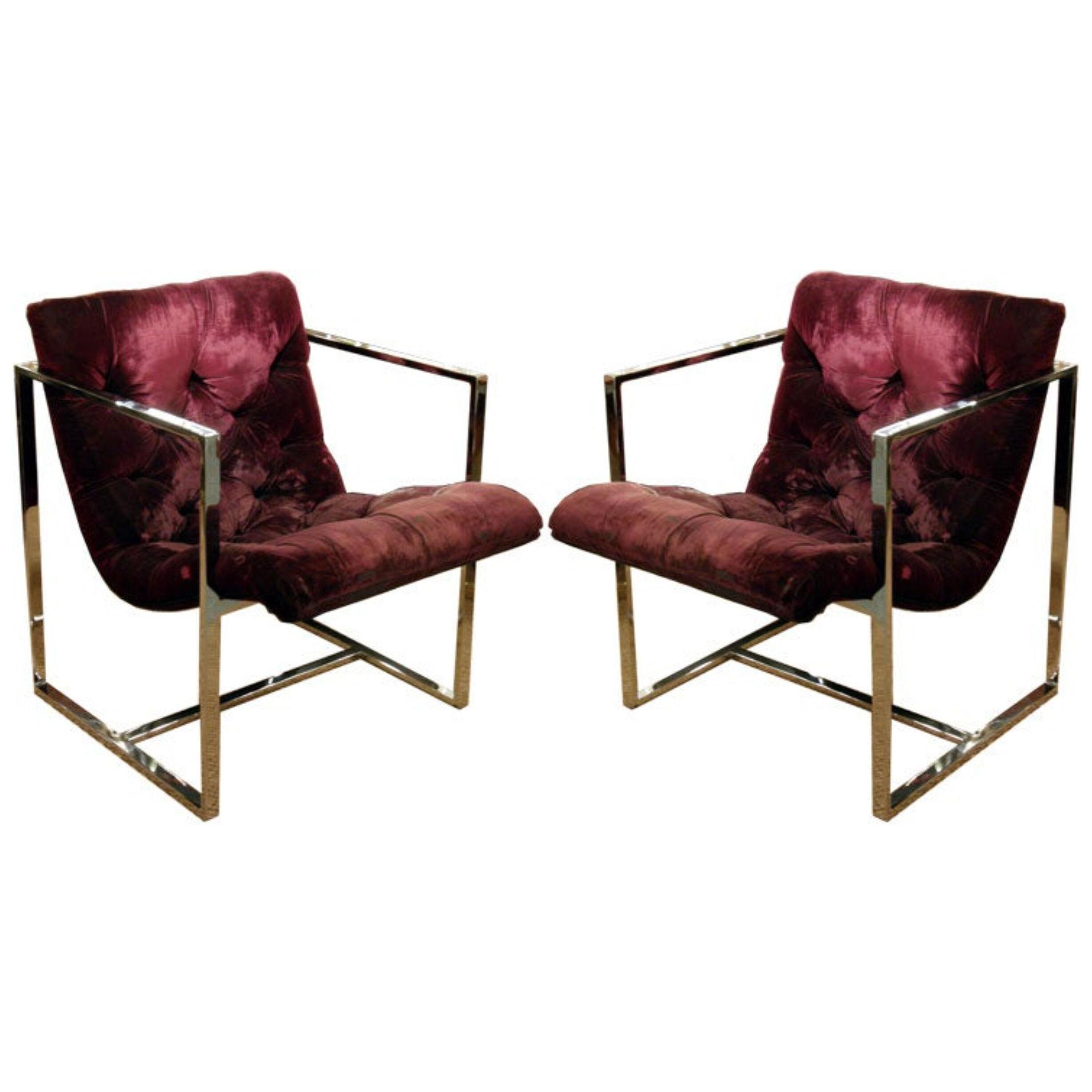 Pair of Square Framed Lounge Chairs by Silvercraft