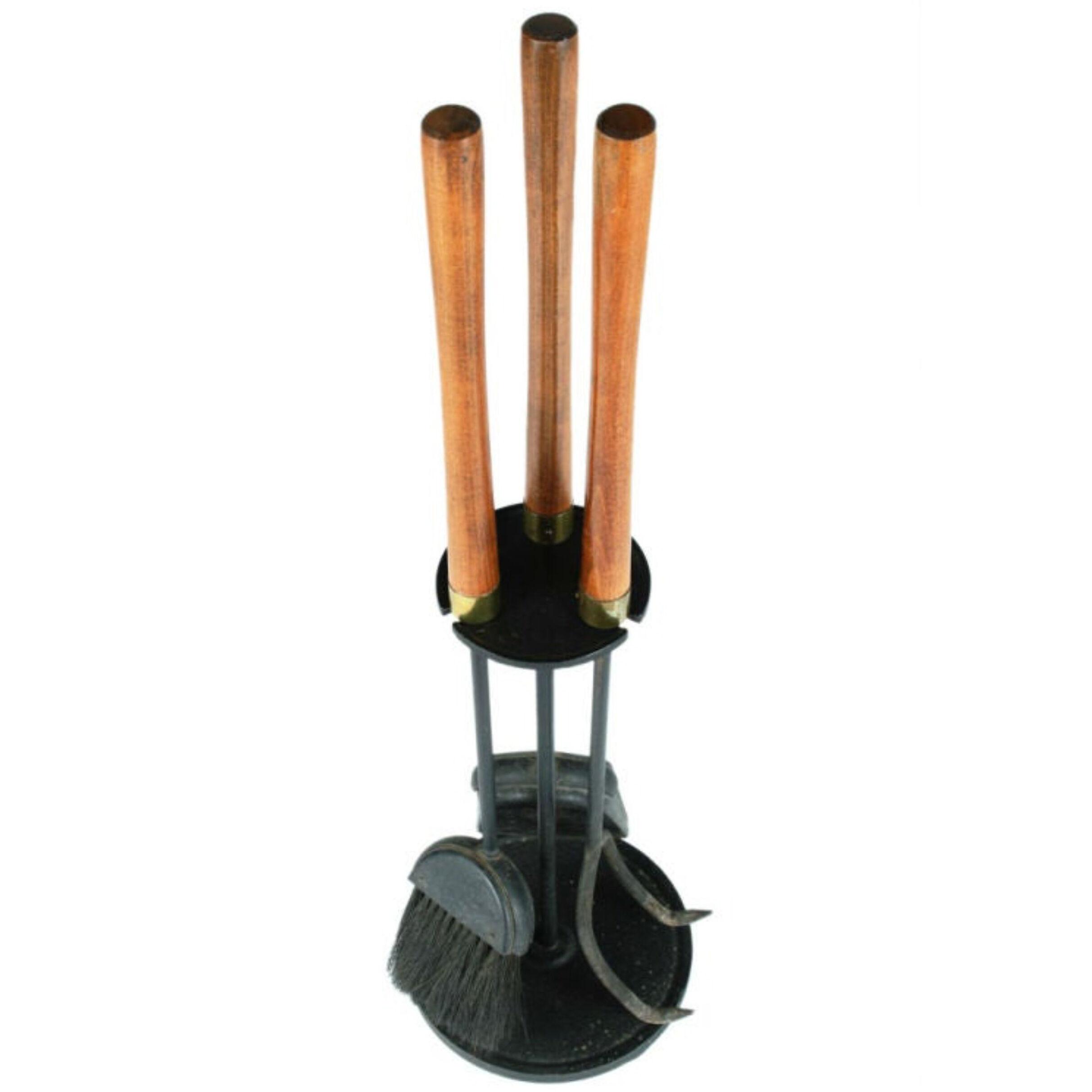 Walnut and Wrought Iron Firetools by Seymor Manufacturing Company	