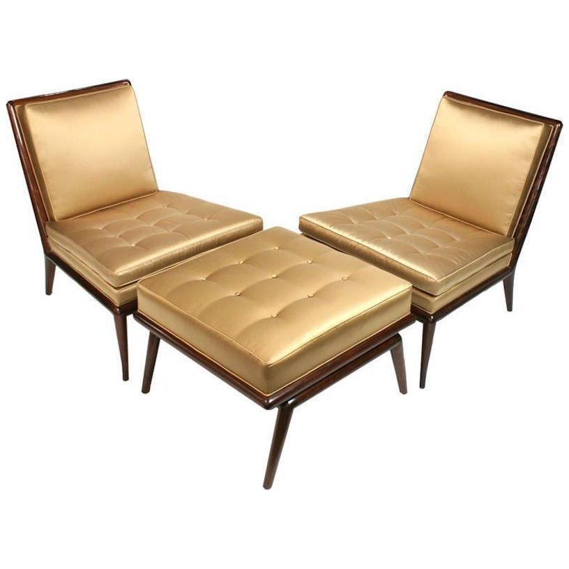 Exquisite Set of Chairs and Ottoman by T.H. Robsjohn-Gibbings