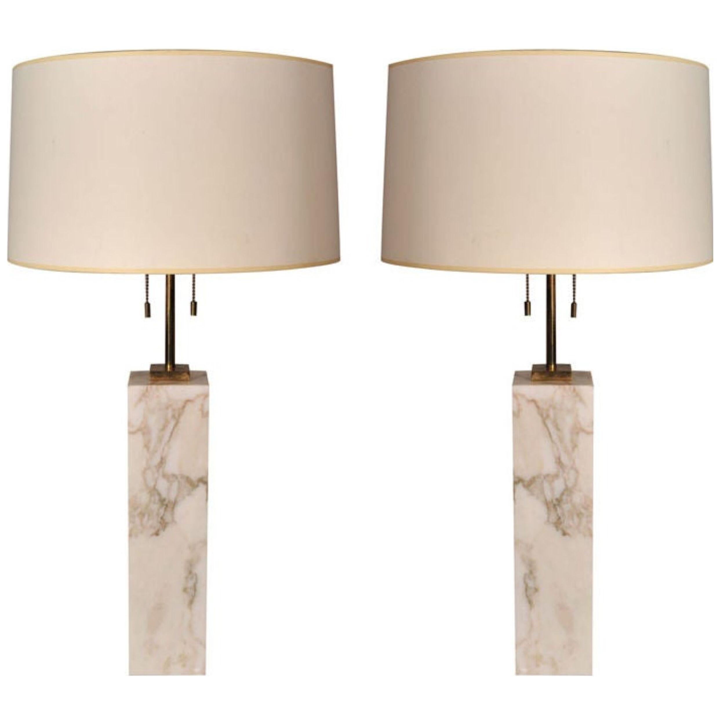 Pair of Square Marble Table Lamps by T.H. Robsjohn-Gibbings