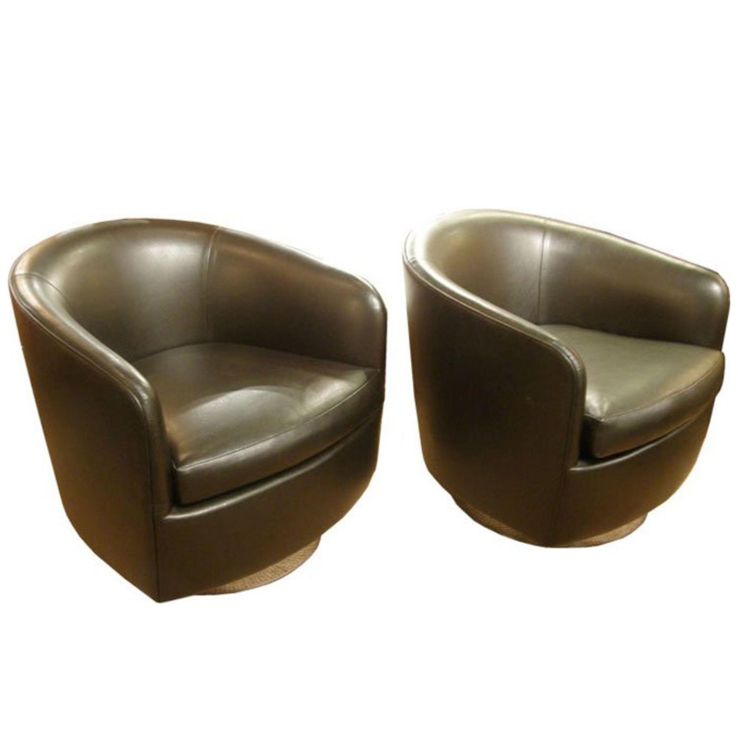 Pair of Barrel Back Swivel Tilt Lounge Chairs by Milo Baughman