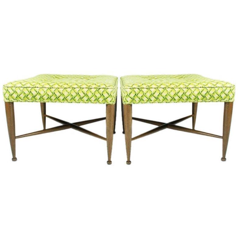 Pair of Square Upholstered Benches by Edward Wormley for Dunbar	