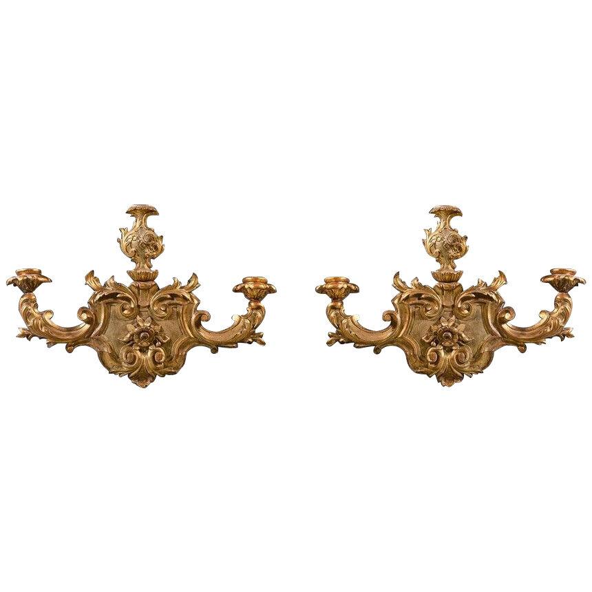 Pair of 18th Century Venetian Giltwood Wall Sconces