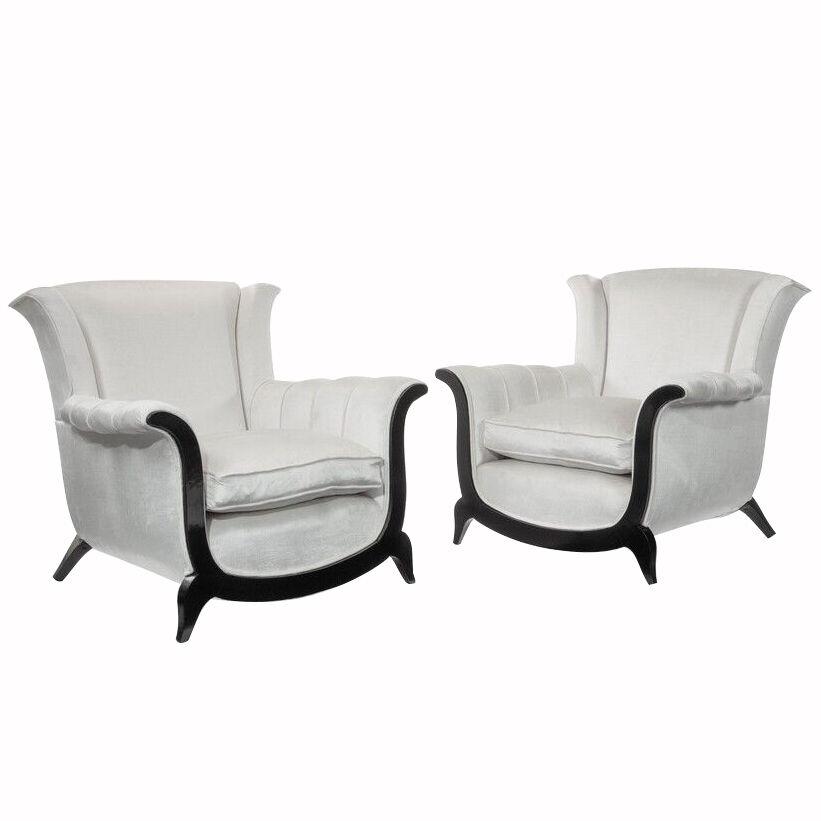Unusual Pair of French Mid 20th Century Armchairs in a Crushed Velvet
