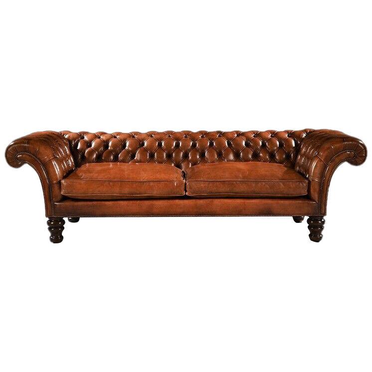 19th Century Victorian Leather Upholstered Chesterfield Sofa.