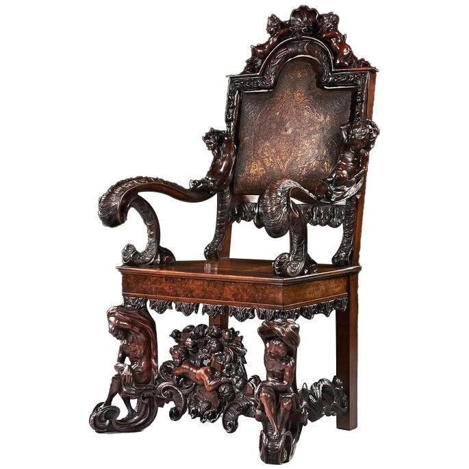 Exhibition Quality Italian 19th Century Carved Armchair After Andrea Brustolon