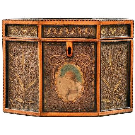 18th Century Georgian Paper Scrolled Quilled Satinwood Tea Caddy.
