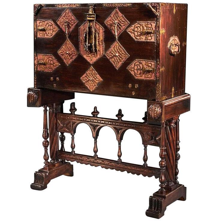 Exceptional Early 17th Century Spanish Walnut Vargueno Desk on Stand