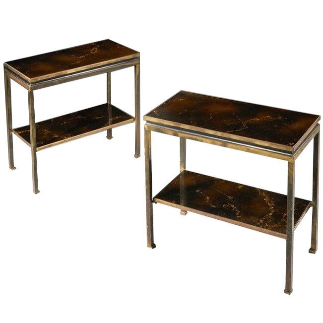 Pair of Lacquered Wood and Brass Two Tier Etageres Guy Lefevre for Maison Jansen